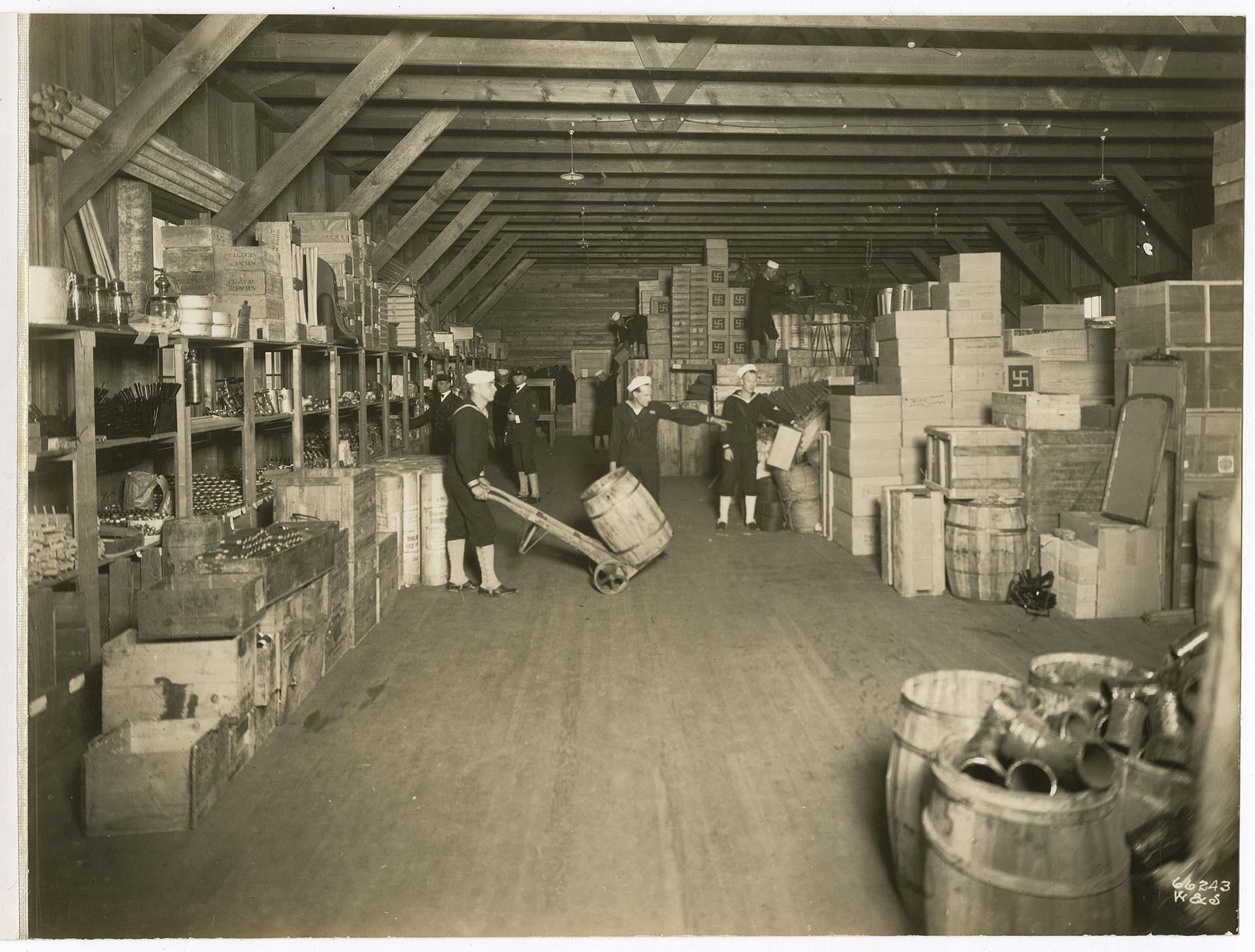 Image of Supply room at the Naval Training Station, Seattle, circa 1918
