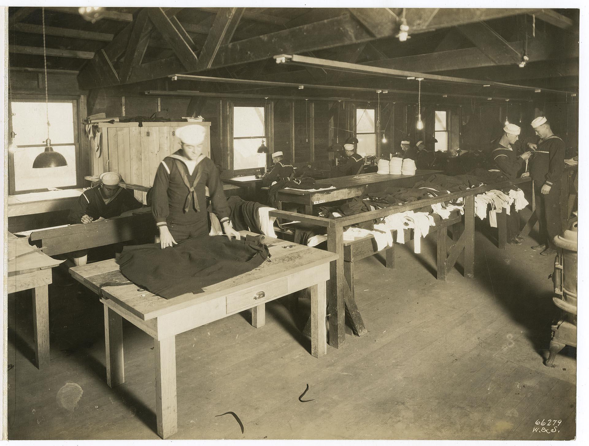 Image of Tailors at the Naval Training Station, Seattle, circa 1918