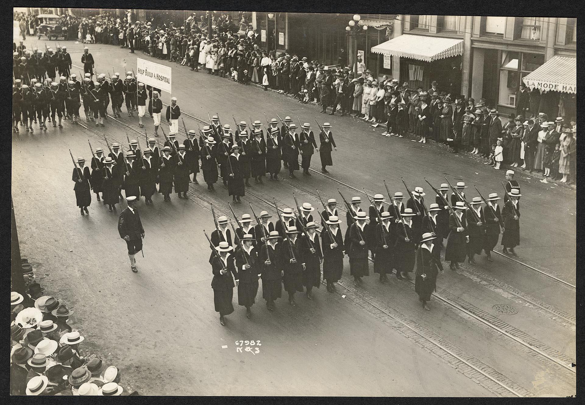 Image of Parade of Naval Training Station personnel, Seattle, circa 1918