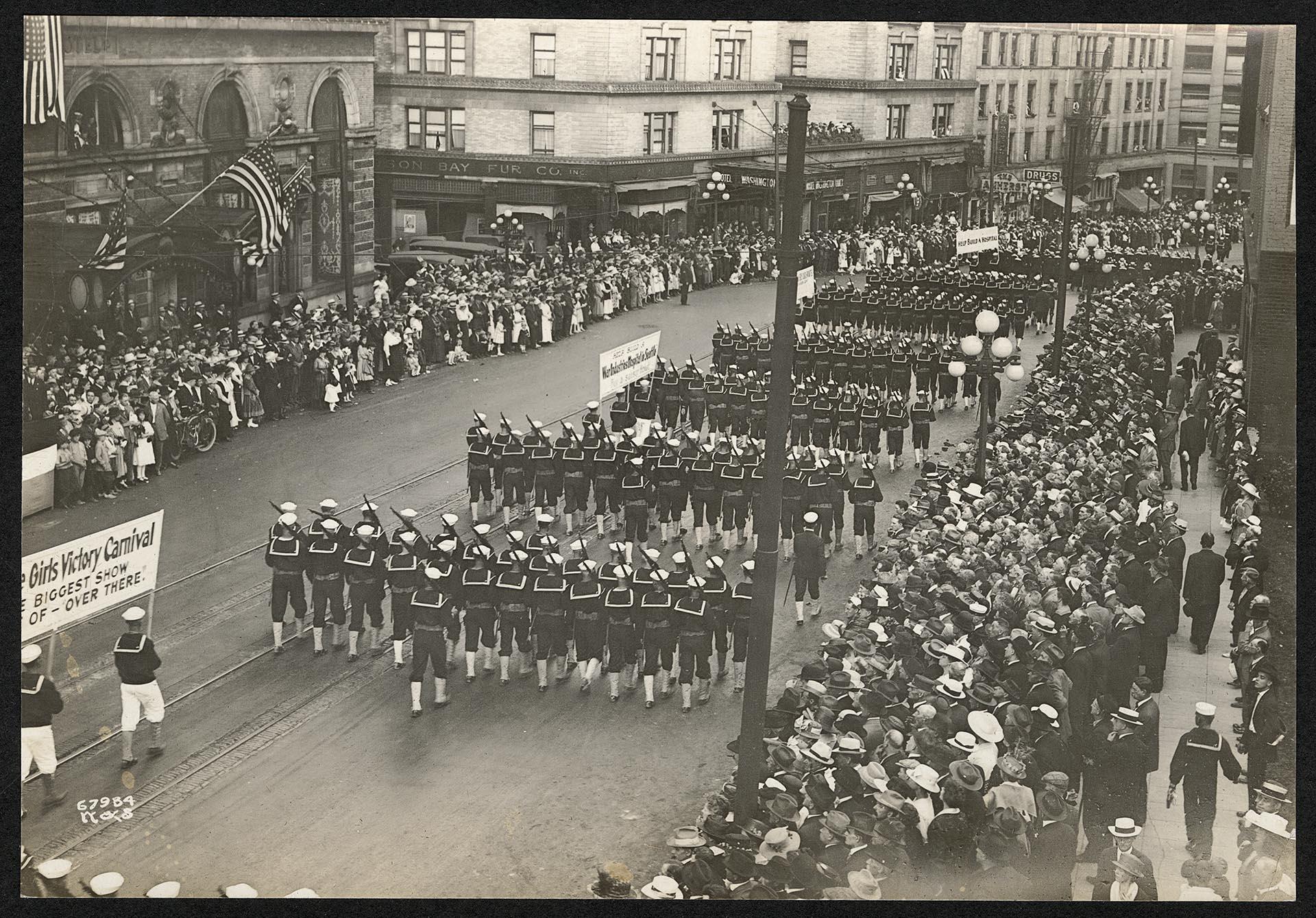 Image of Parade of Naval Training Station personnel, Seattle, circa 1918