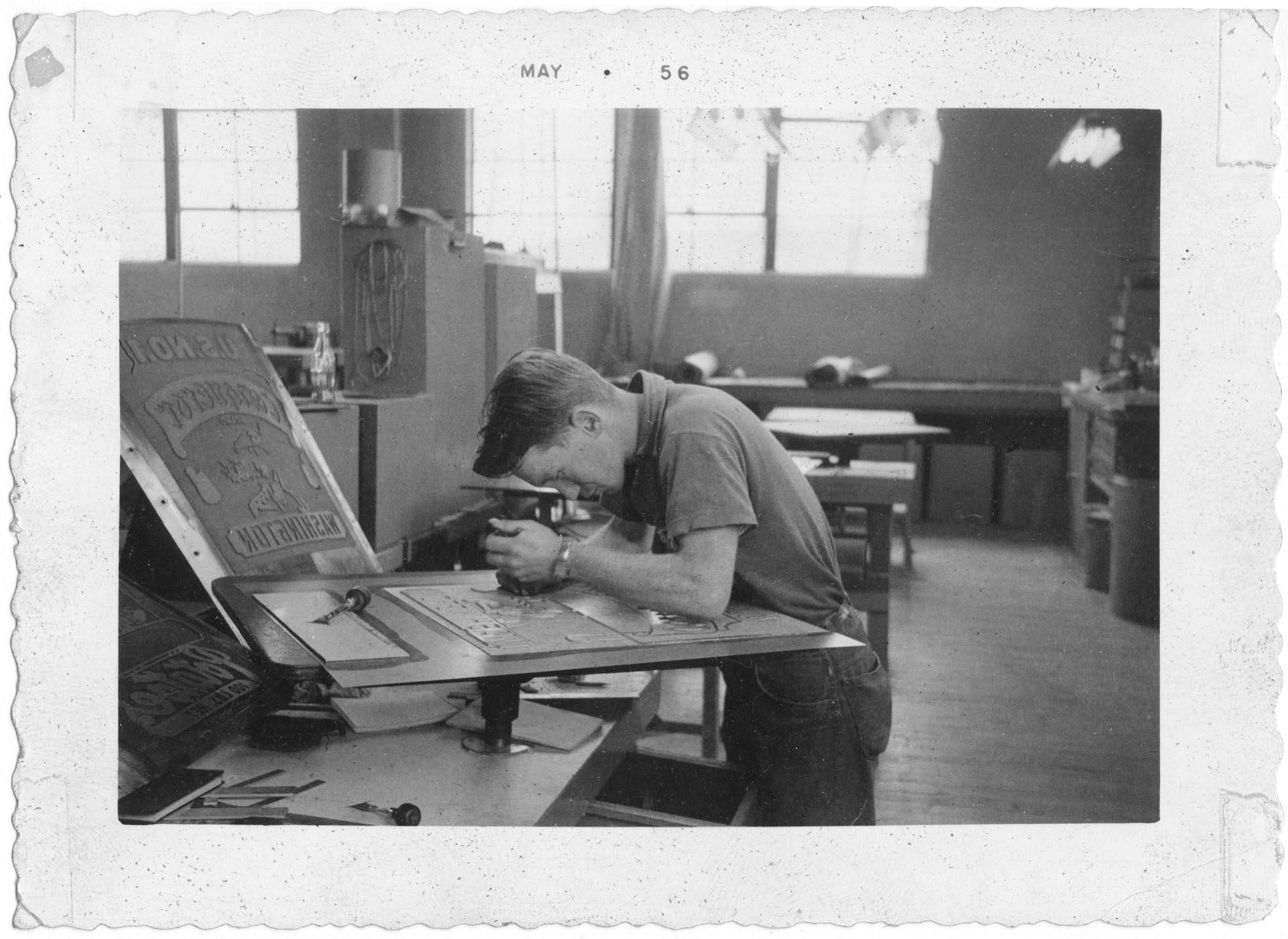 Image of Engraver at work at Bemis Bros. Bag Co. Seattle plant, 1956