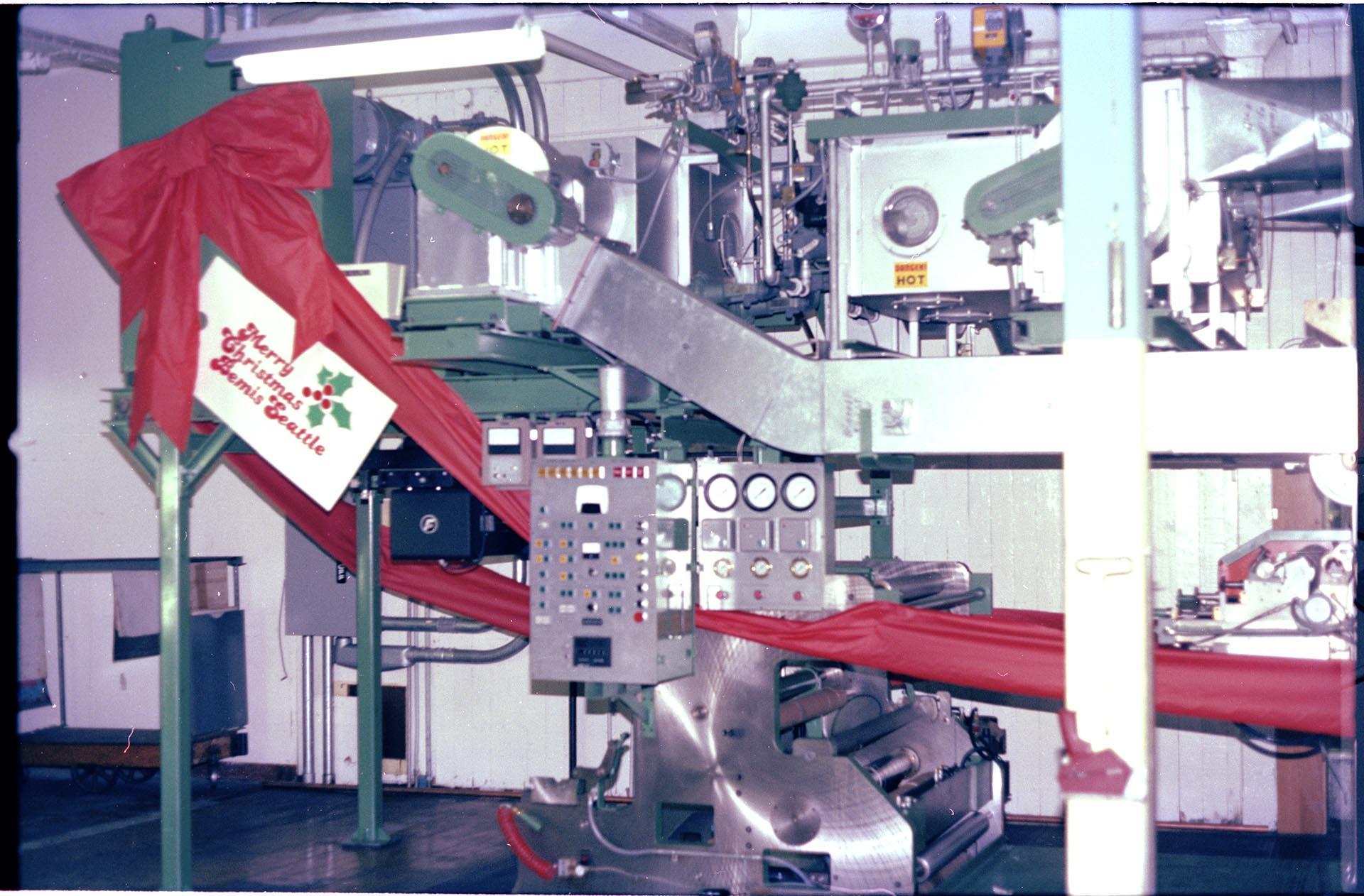 Image of New Kidder press before dedication ceremony at Bemis Bag Co. Seattle plant, December 1981