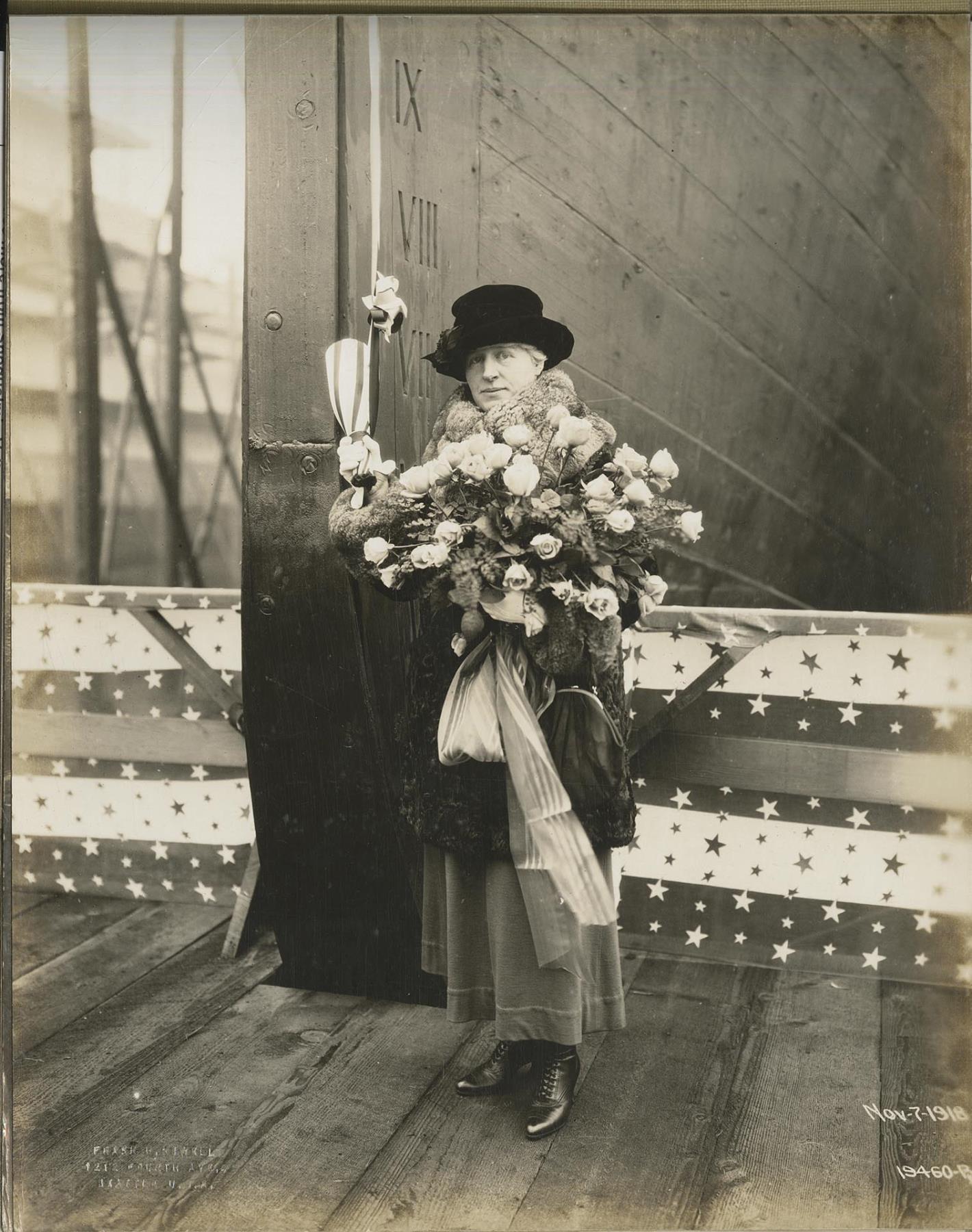 Image of Sponsor Gertrude Van Doren Hardenberg at launch of Blakeley, Seattle, November 7, 1918