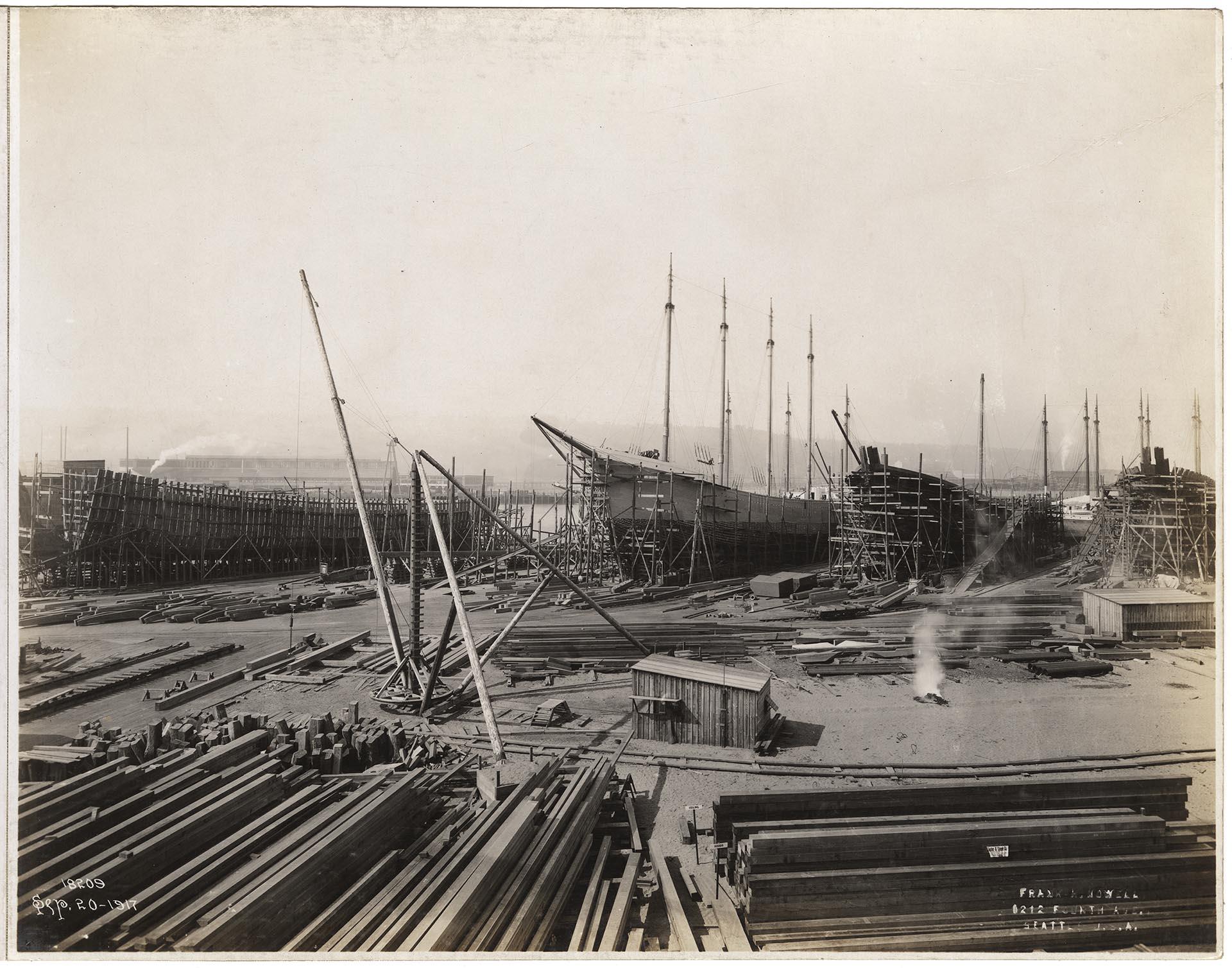 Image of Puget Sound Bridge & Dredging Company shipyard, Seattle, September 20, 1917
