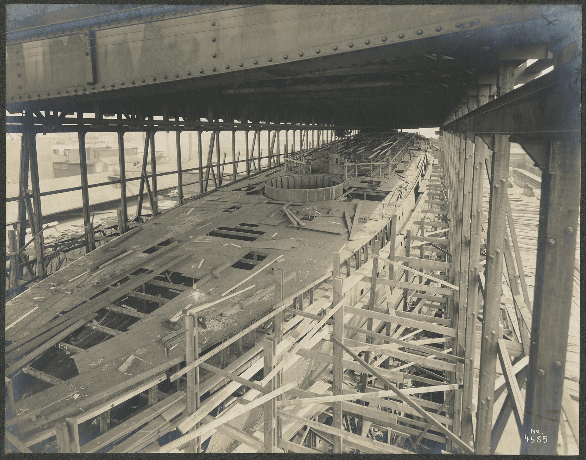 Image of USS Nebraska under construction at Moran Brothers shipyard, Seattle, March 1904