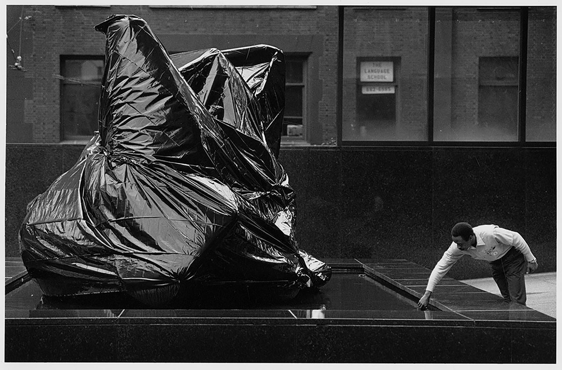 Image of Covered sculpture in downtown Seattle on 