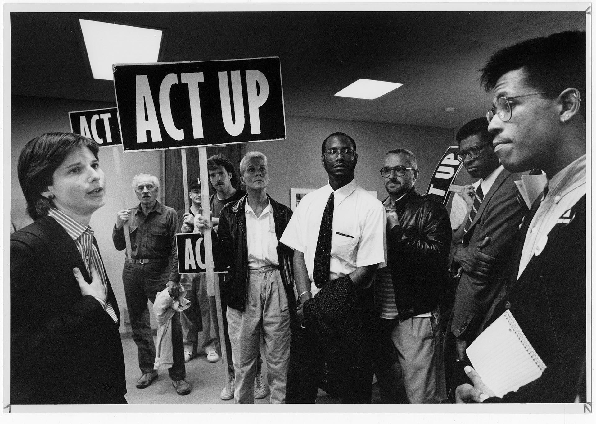 Image of ACT-UP activists in Mayor's office, Seattle, June 28, 1990