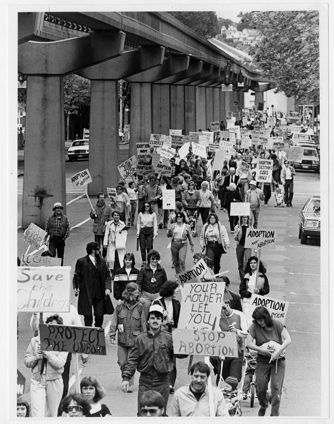 Image of Anti-abortion demonstration on Fifth Avenue, Seattle, May 30, 1985