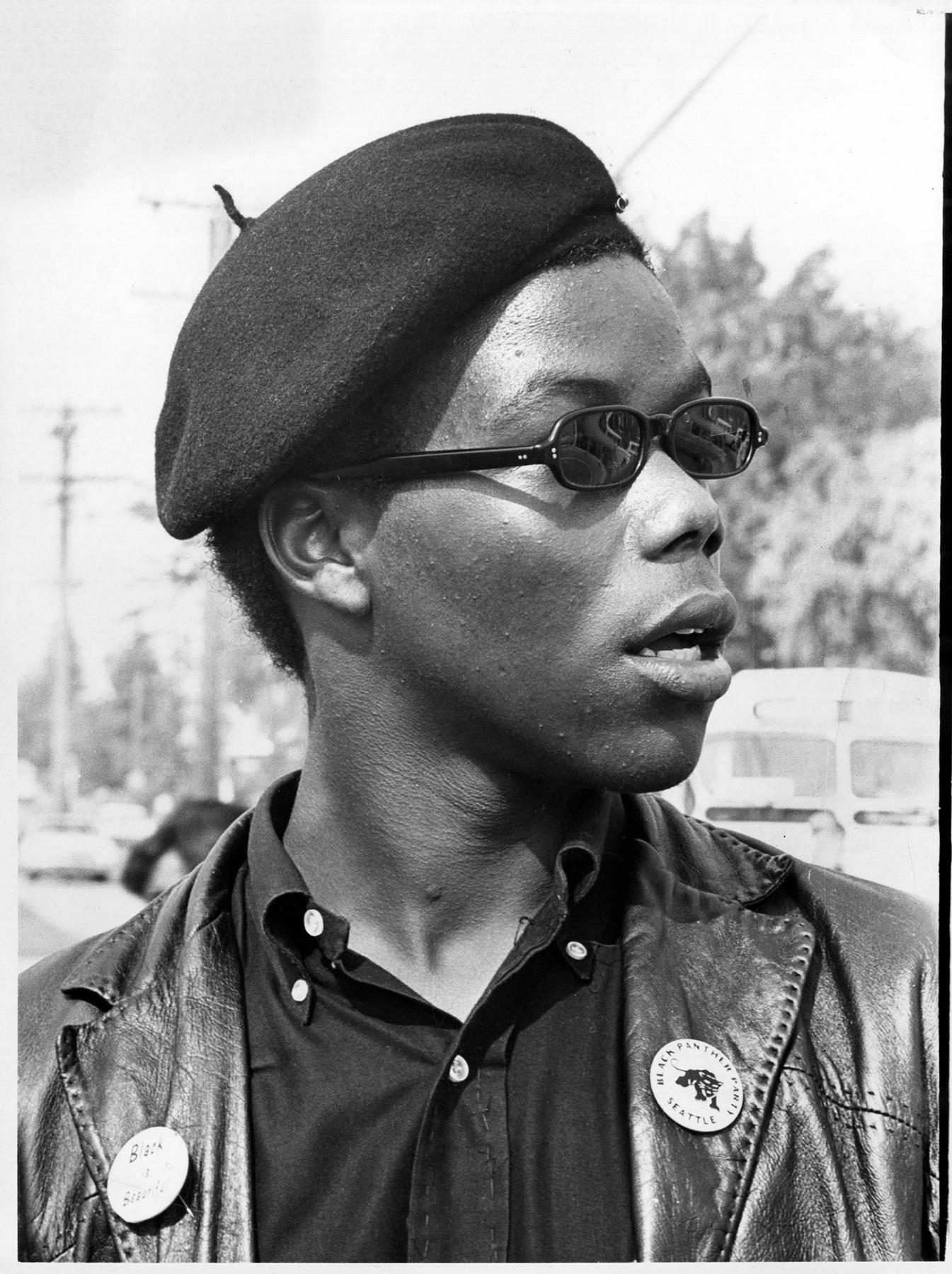 Image of Black Panther lieutenant Cranston Owens at Rainier Beach school, September 6, 1968