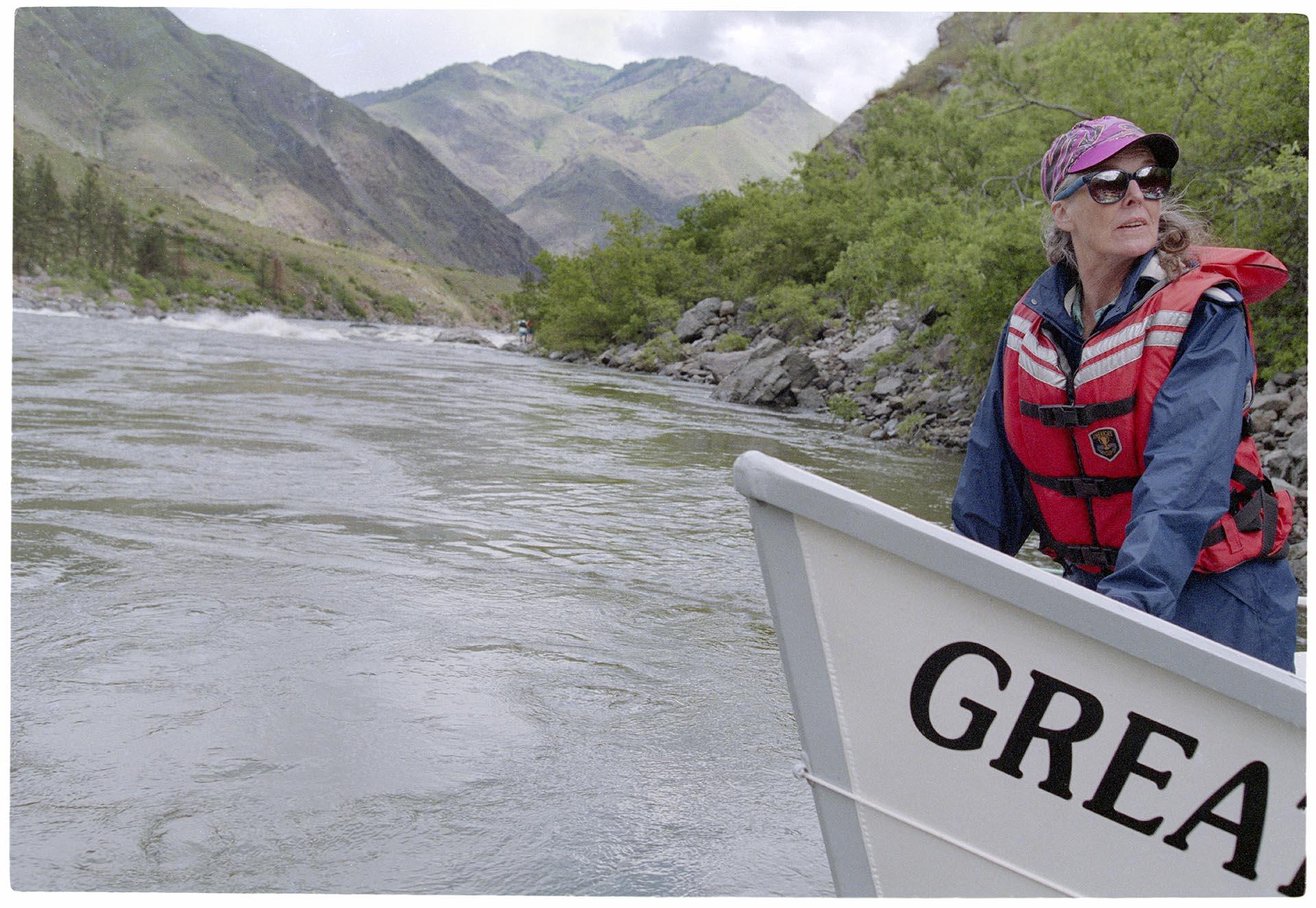 Image of Harriet Bullitt in boat on Hell's Canyon, May 28, 1993