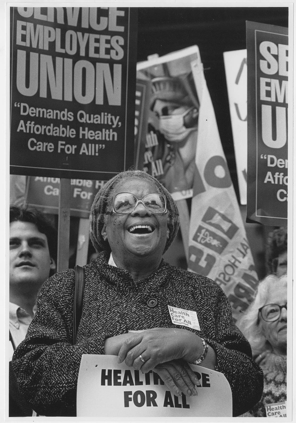 Image of Betty Shellman marching in support of health-care reform, Seattle, June 5, 1991