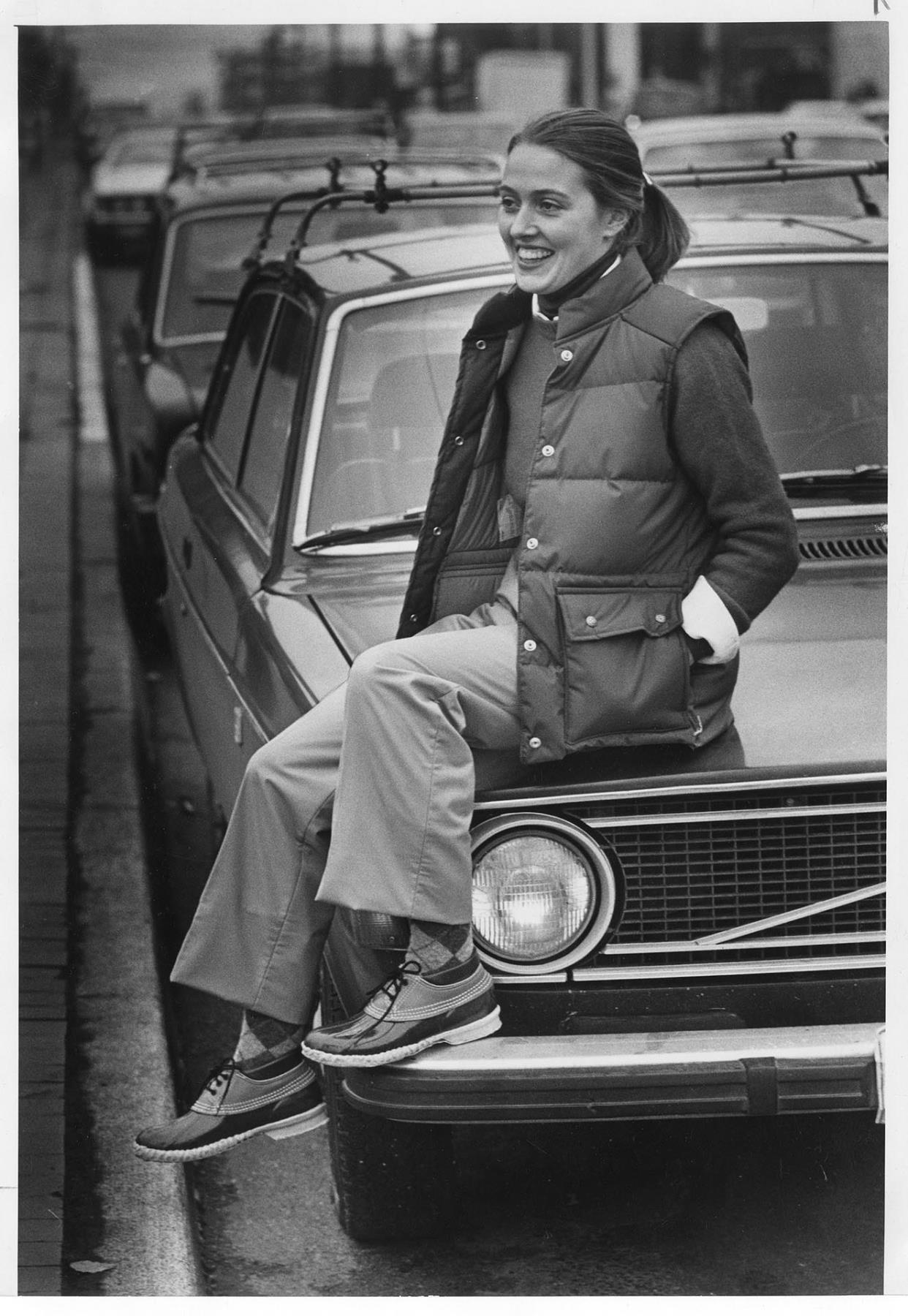 Image of Fashion model in preppy college style, Seattle, December 4, 1980