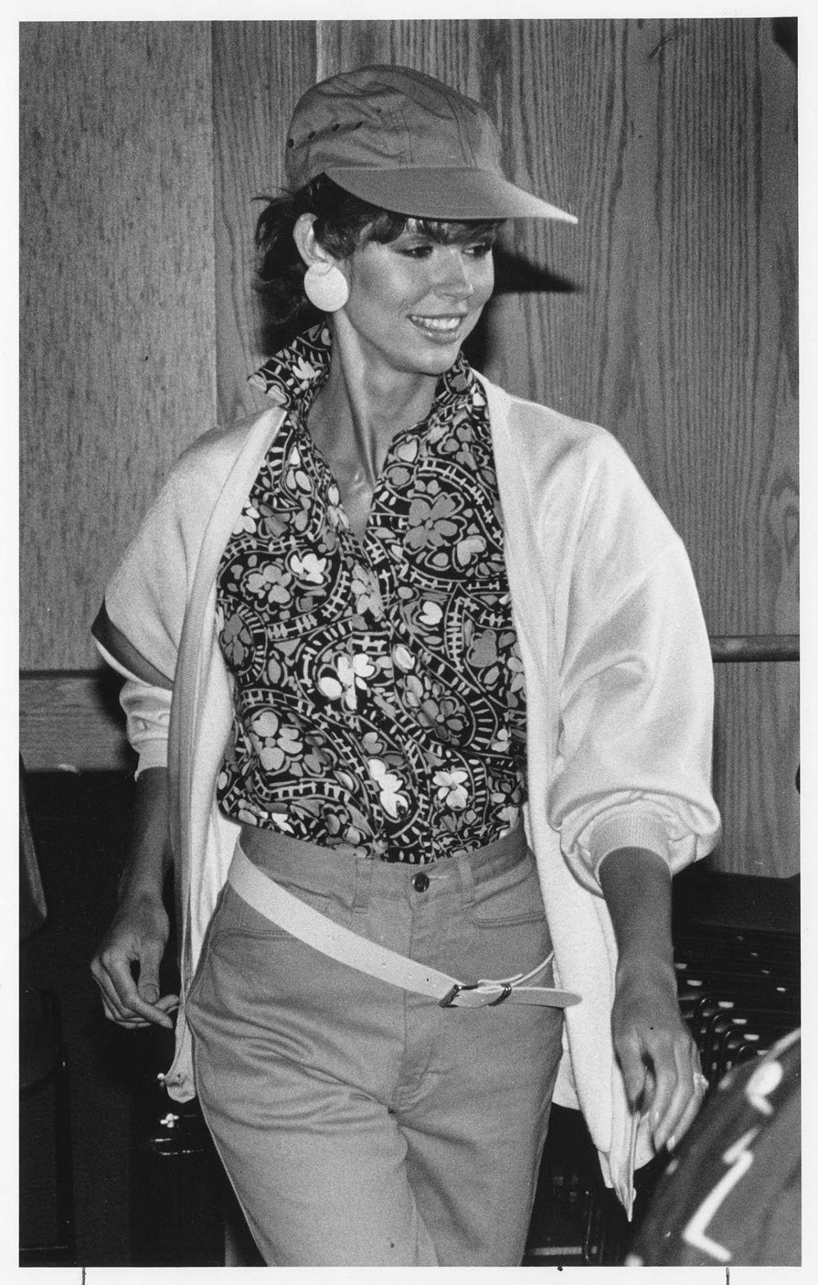 Image of UNIONBAY sportswear model at Preline fashion show, Seattle, July 18, 1985