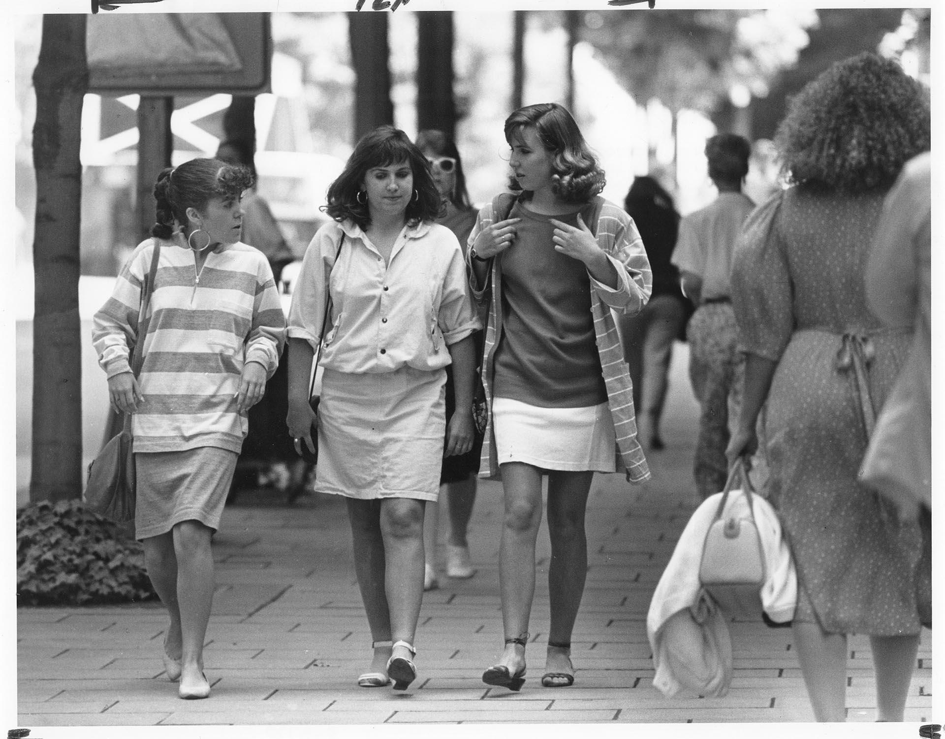 Image of Students wearing varying skirt lengths, Seattle, July 10, 1987