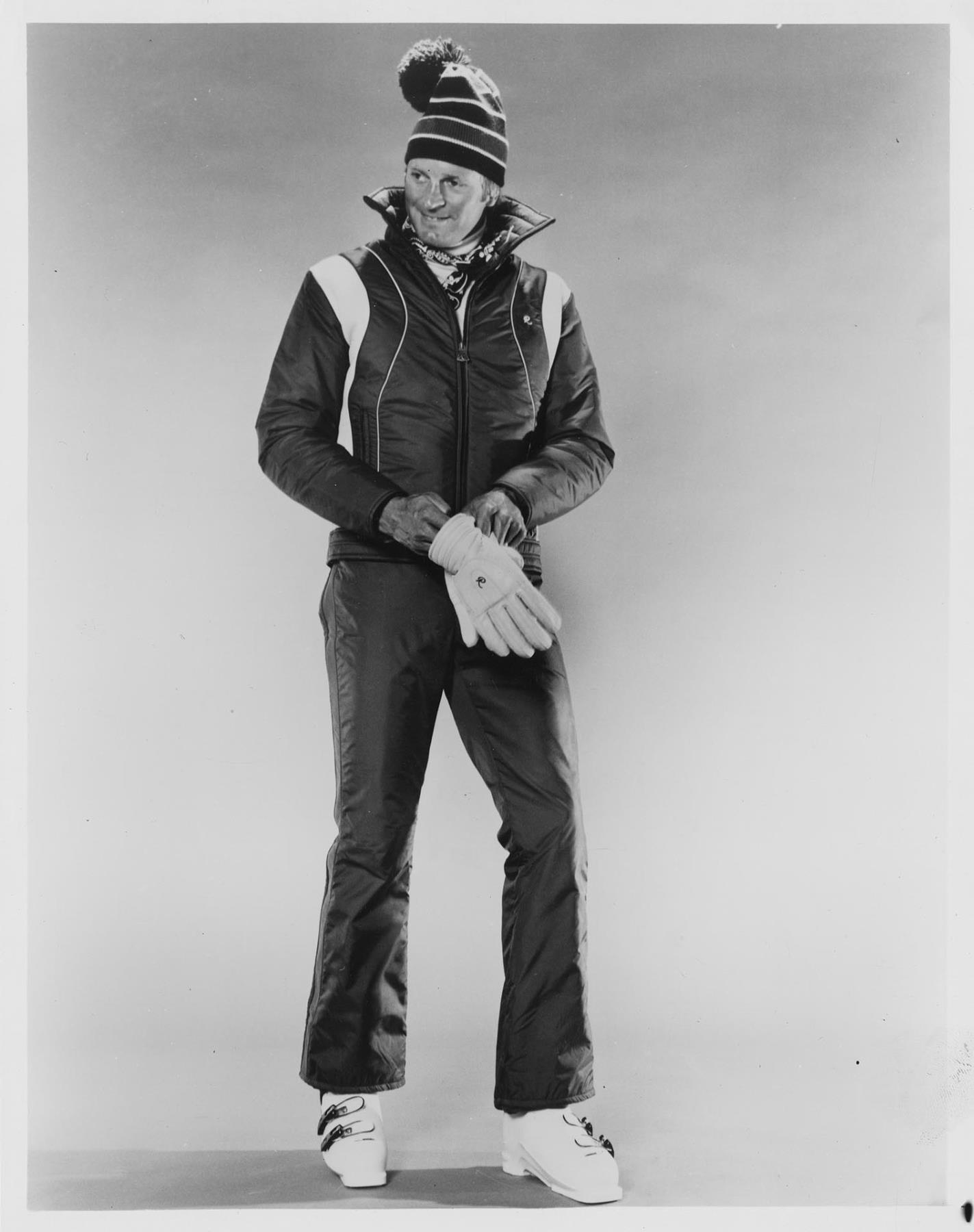 Image of Model posing in Roffe ski wear, Seattle, January 23, 1979
