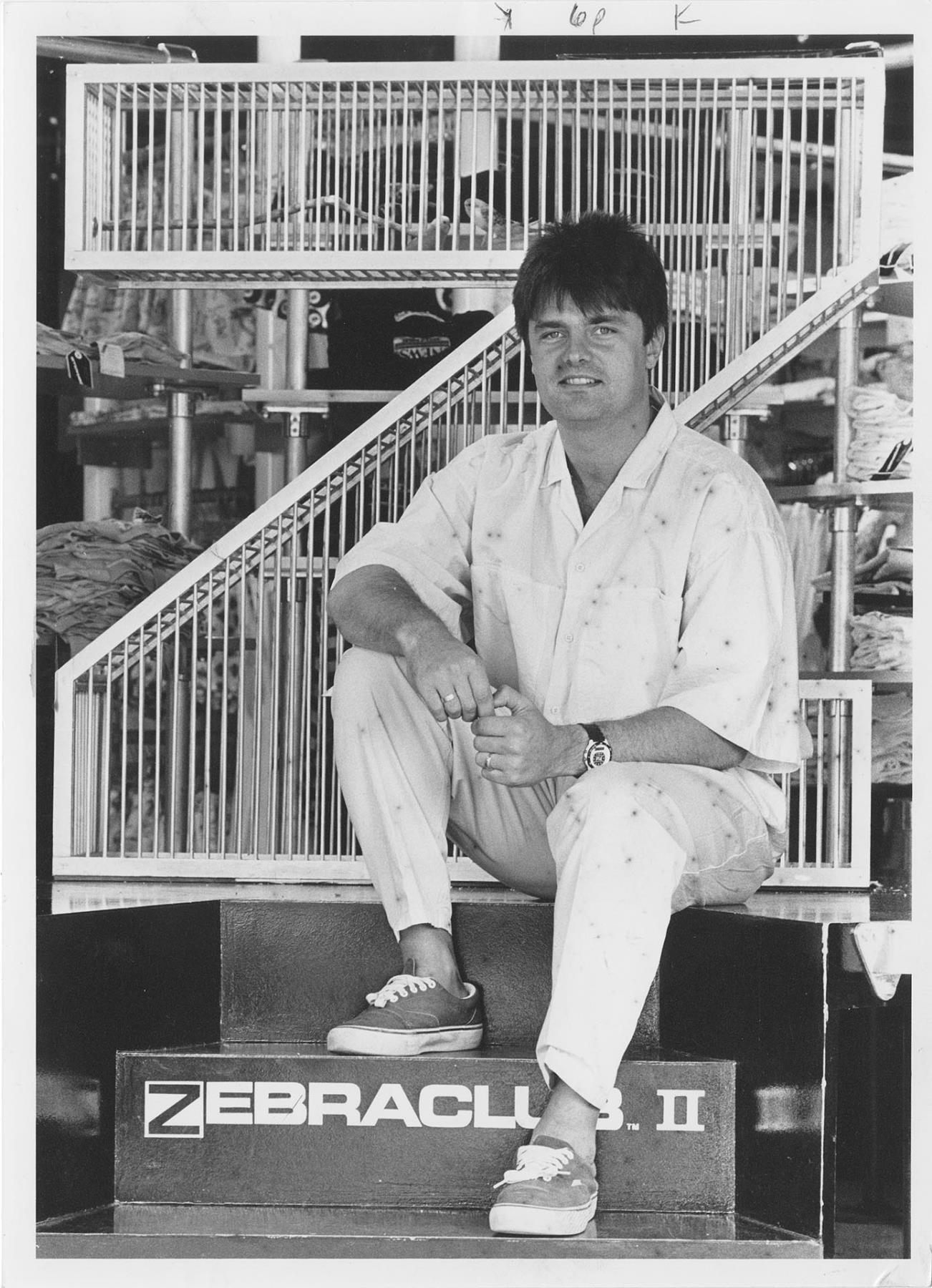 Image of Bryan Johnson posing at Zebra Club, Seattle, May 30, 1988