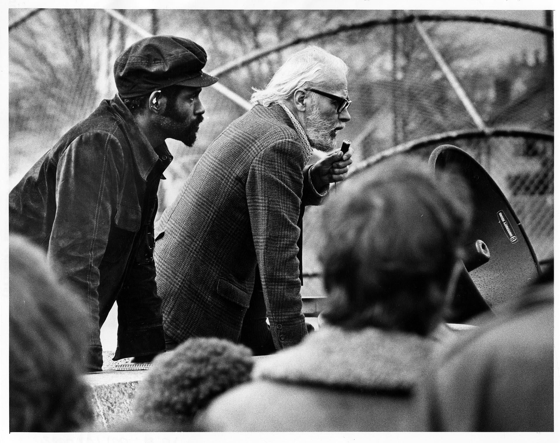 Image of Ron Johnson and John Caughlan at protest rally, Seattle, March 2, 1975