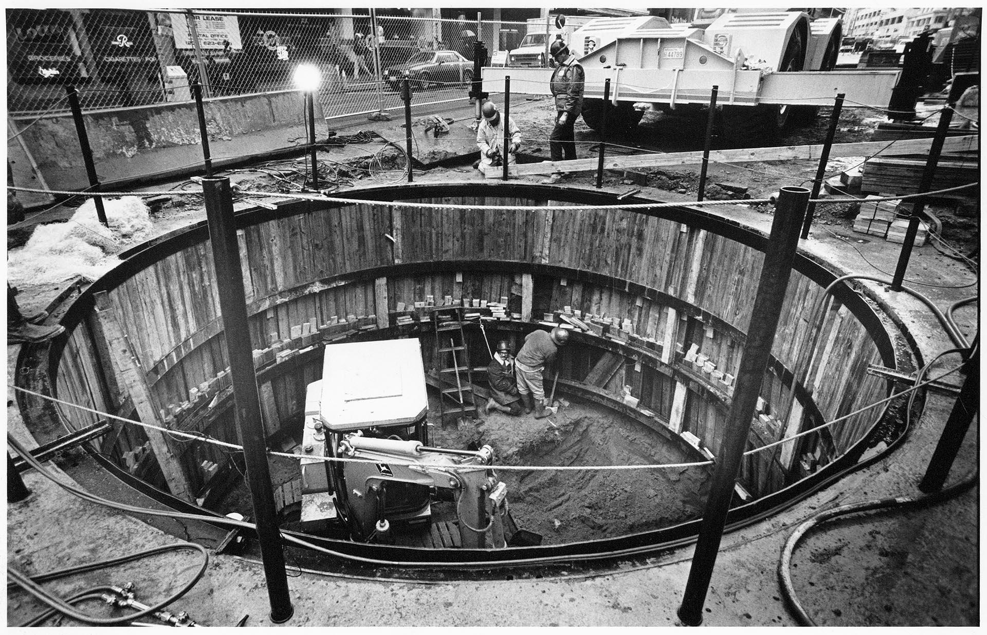 Image of Metro Transit tunnel construction at Third Ave. and Pike St., Seattle, February 9, 1988