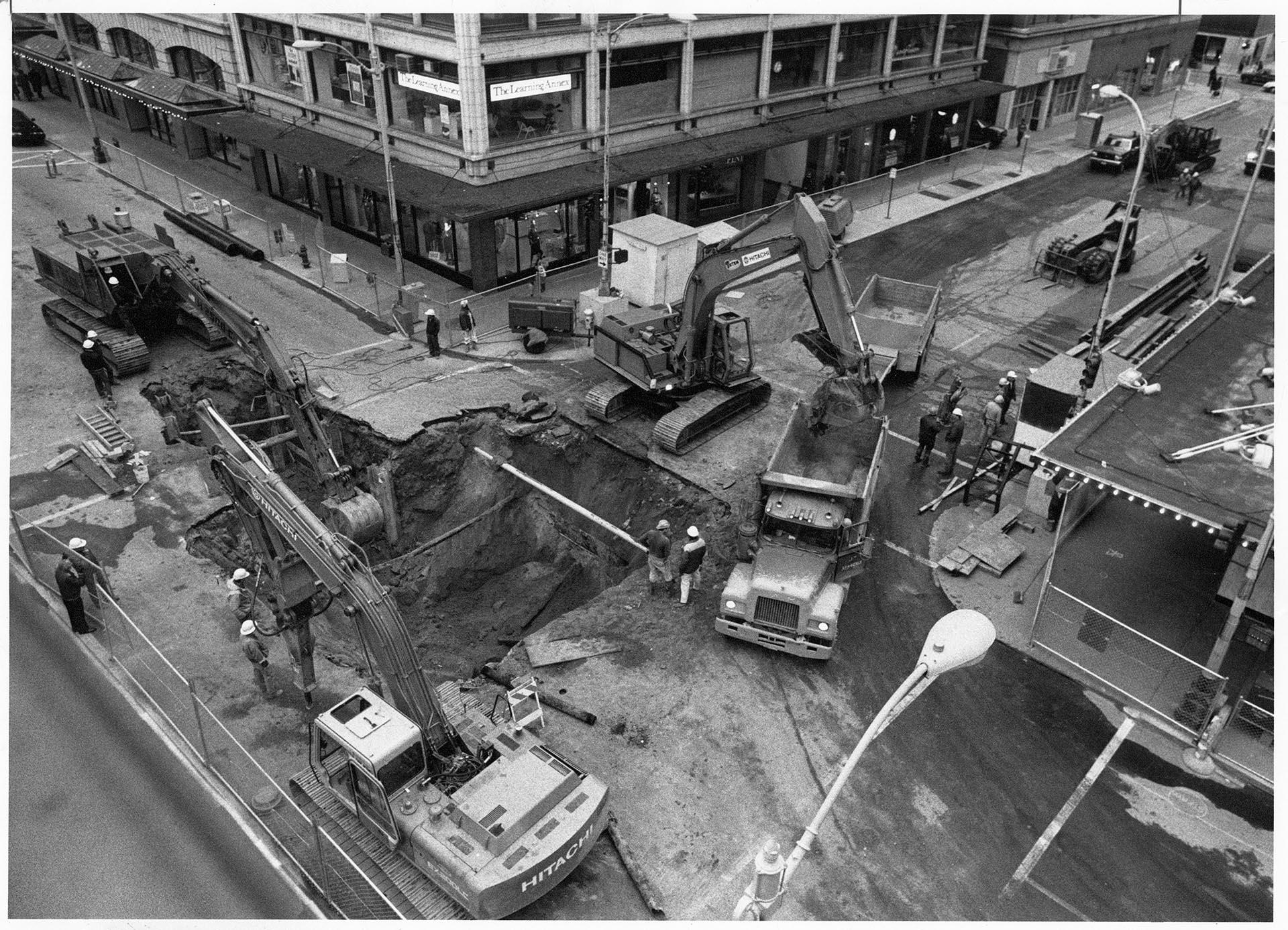 Image of Metro tunnel construction at 6th and Pine, Seattle, January 4, 1988