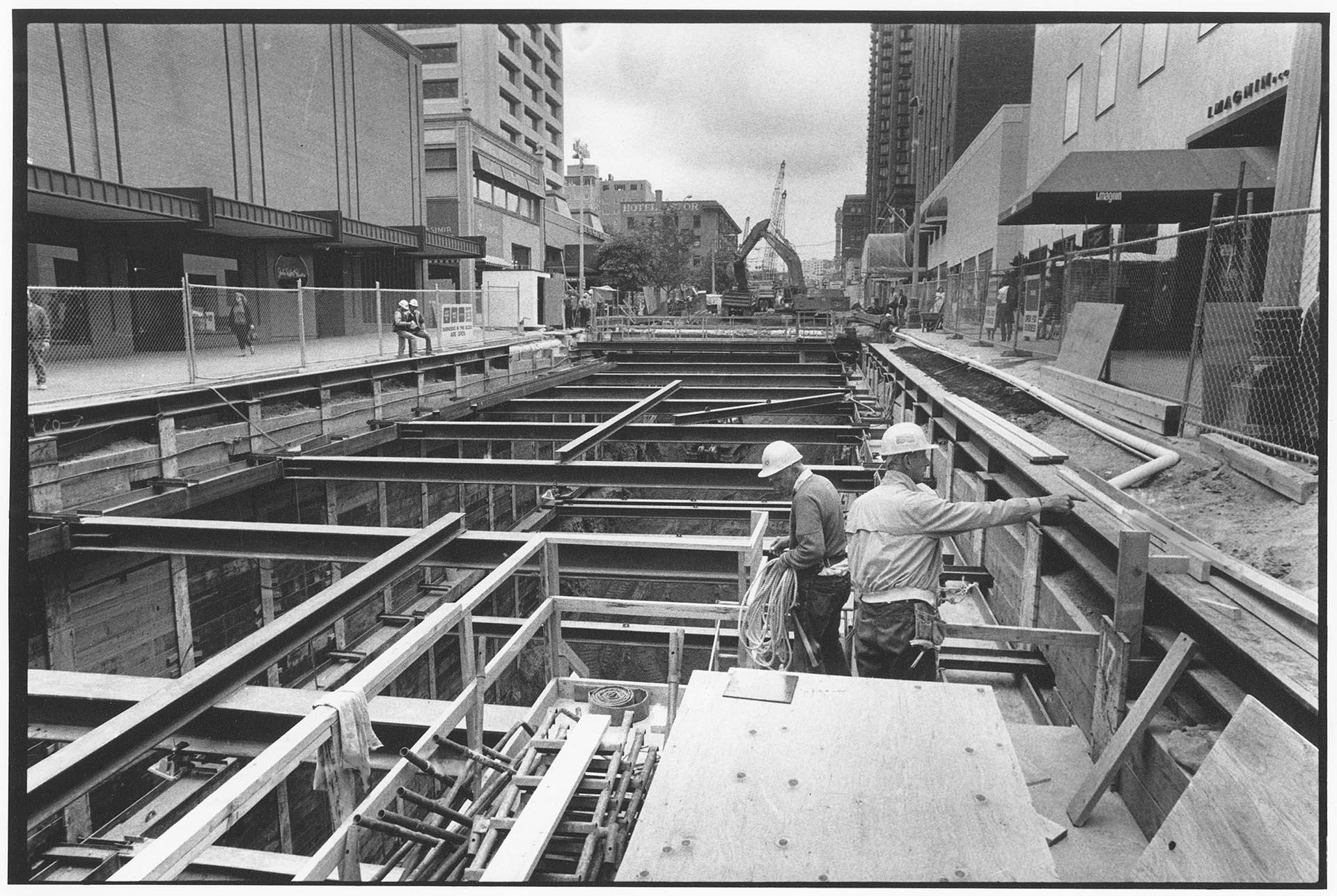 Image of Tunnel construction along Pine Street, Seattle, July 22, 1987