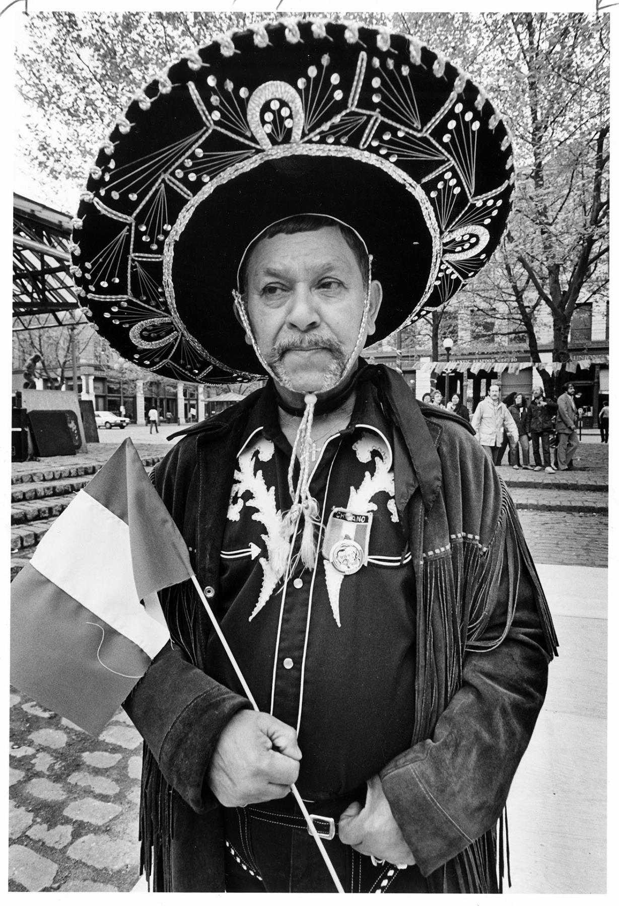 Image of Pete Pedro posing at Fiesta de Color, Seattle, May 8, 1982