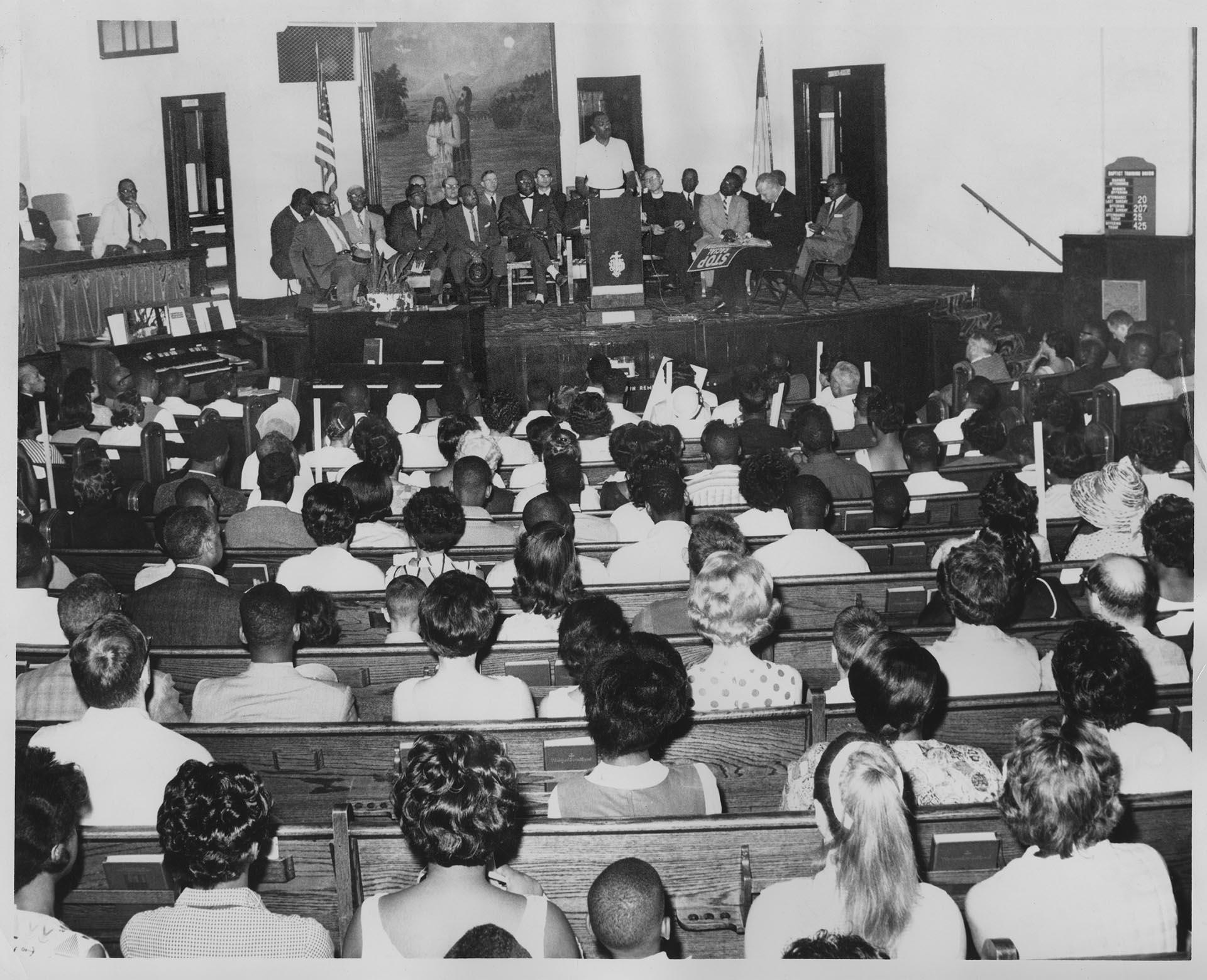 Image of NAACP leader Charles Johnson speaking at Mt. Zion Baptist Church, June 15, 1963