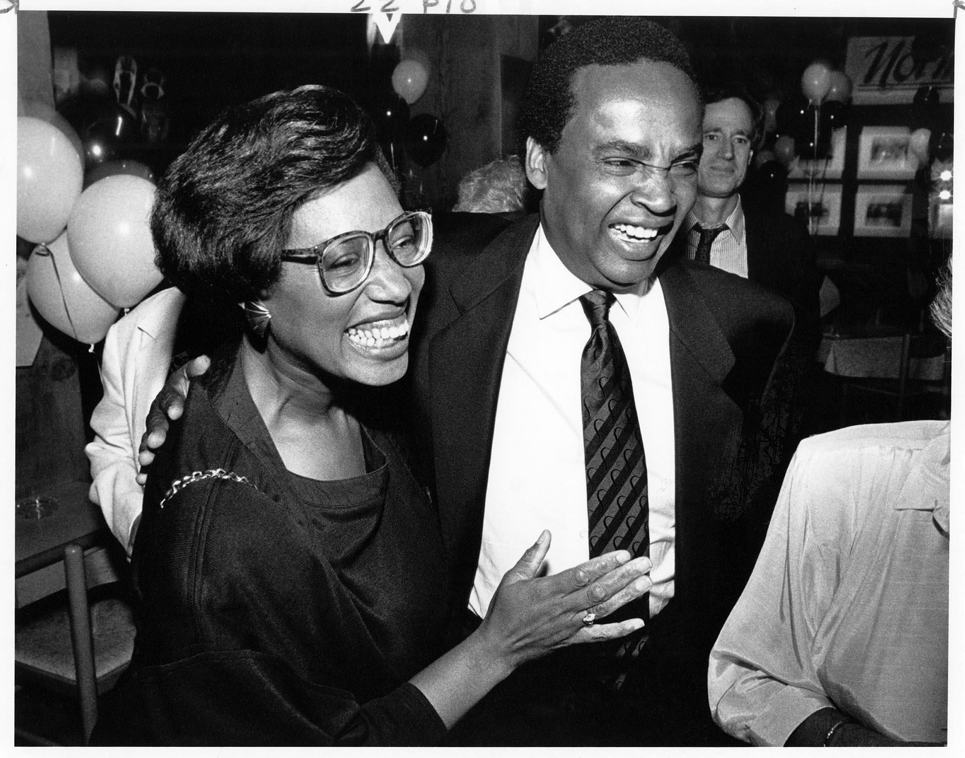 Image of Norm Rice and Constance Williams with campaign supporters, Seattle, September 19, 1989
