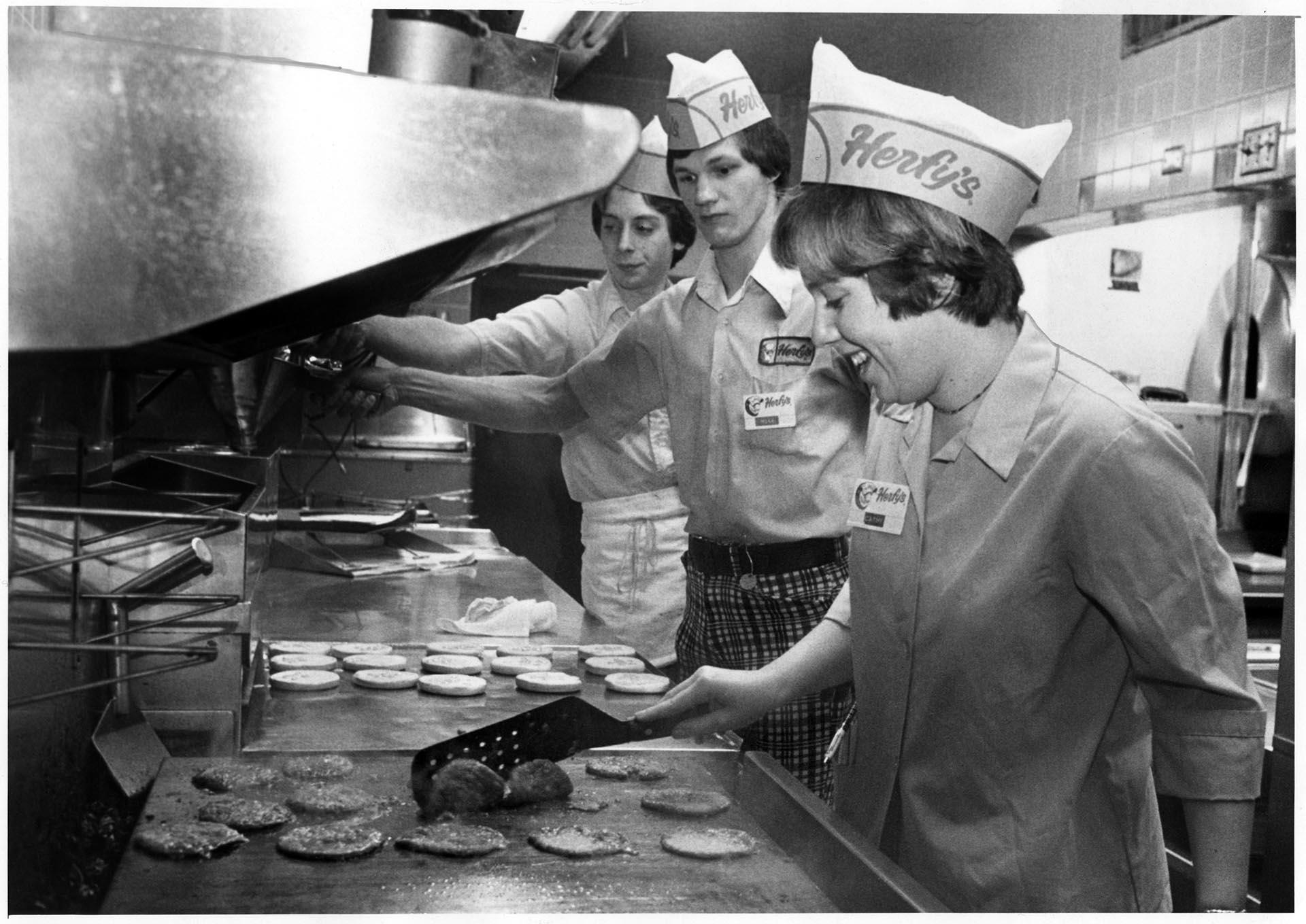 Image of Employees working hamburger grill at Herfy's, Seattle, January 14, 1977
