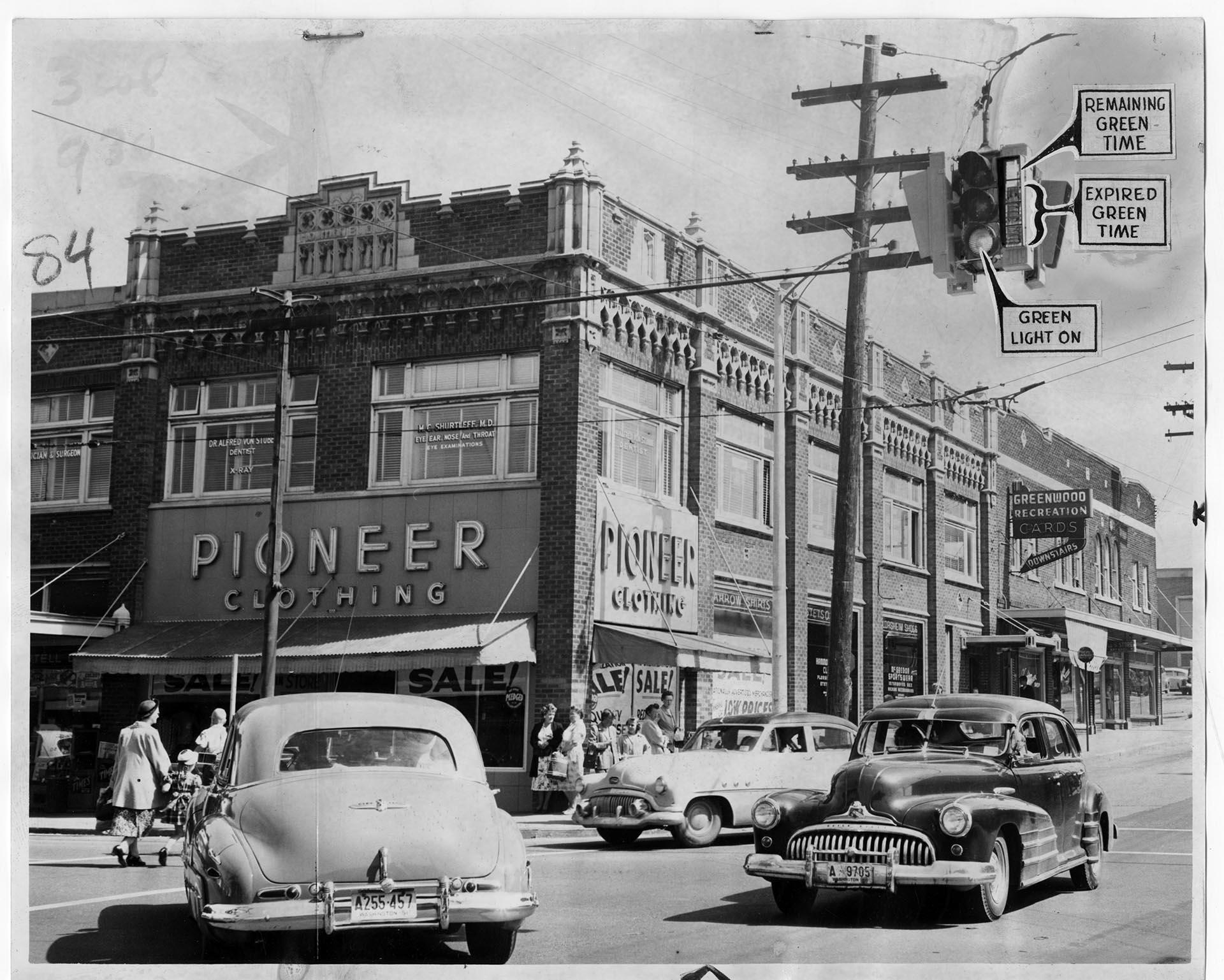 Image of New traffic signal operating at 85th and Greenwood, Seattle, August 28, 1952