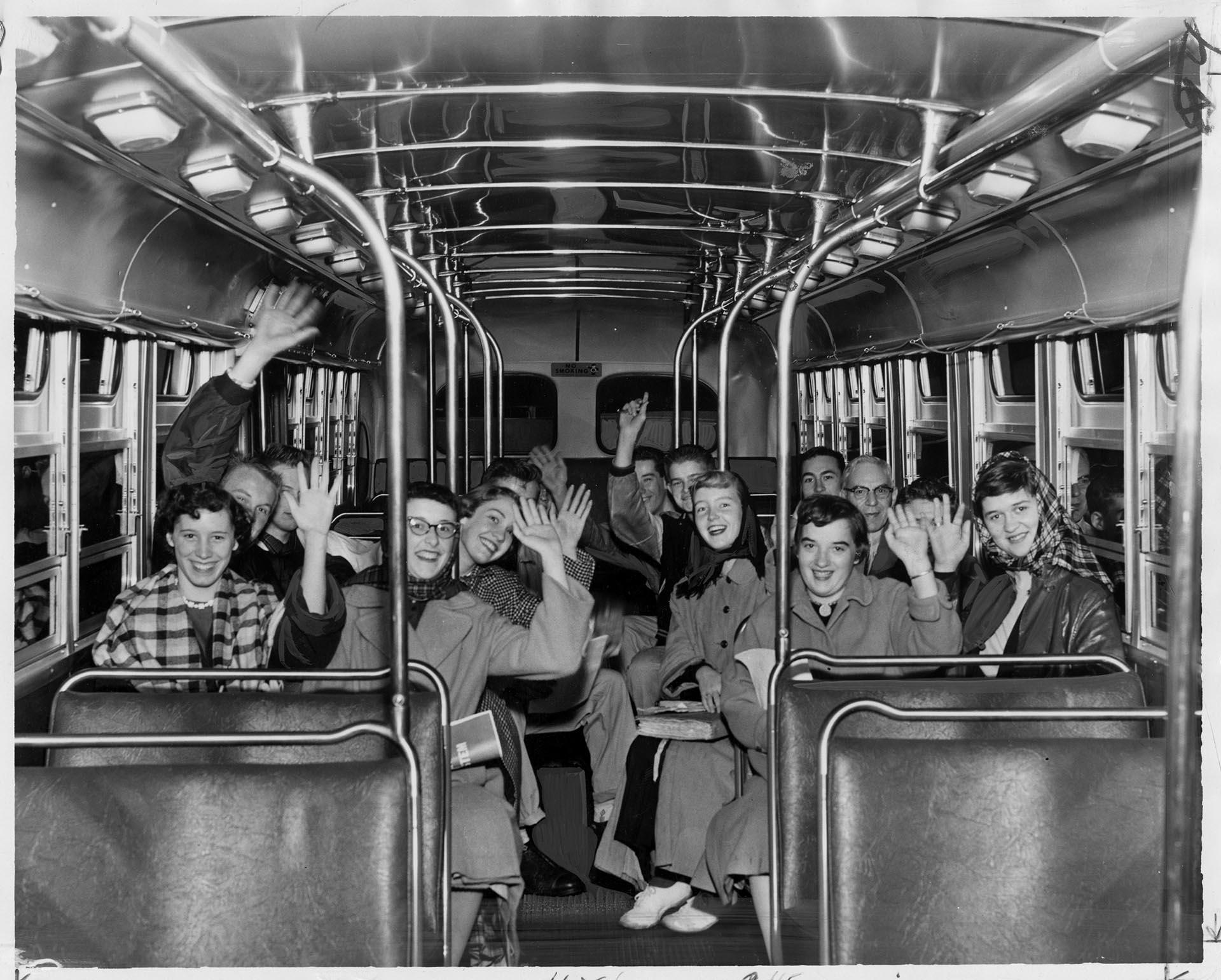 Image of High school students riding transit bus, Seattle, October 26, 1955