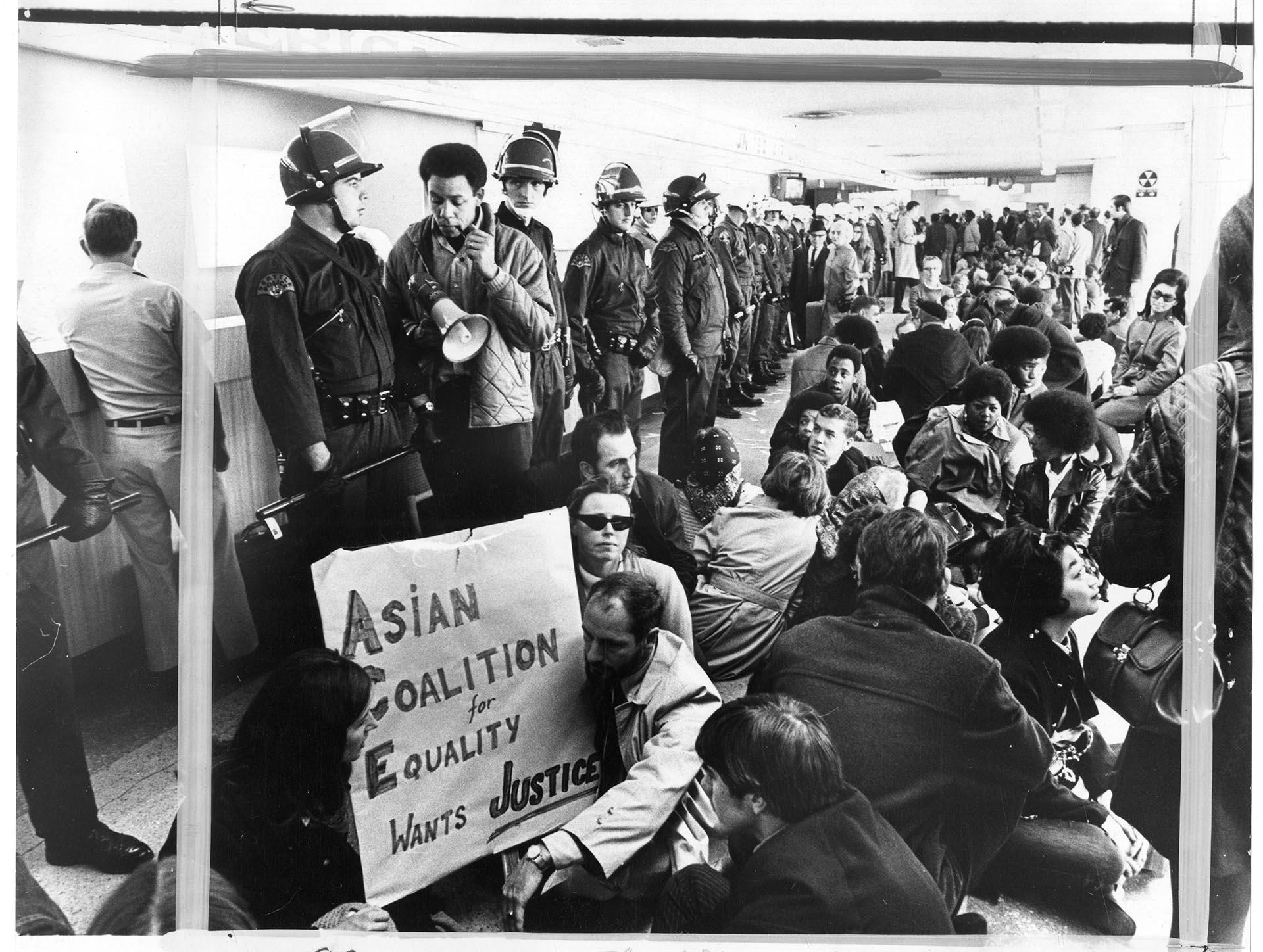 Image of CCA demonstrators sit-in at Sea-Tac Airport, November 6, 1969