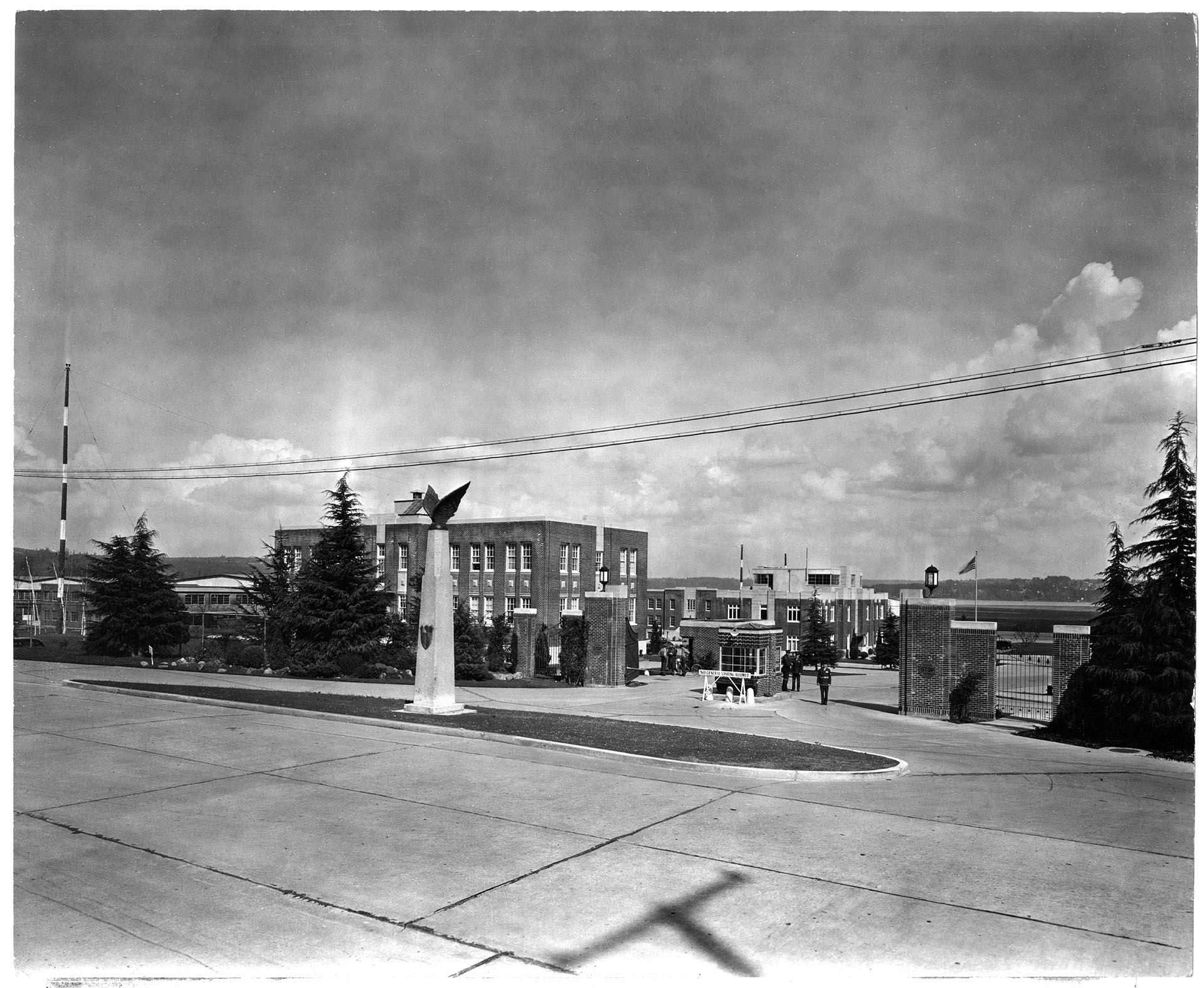 Image of Sand Point Naval Air Station entrance, Seattle, circa 1940