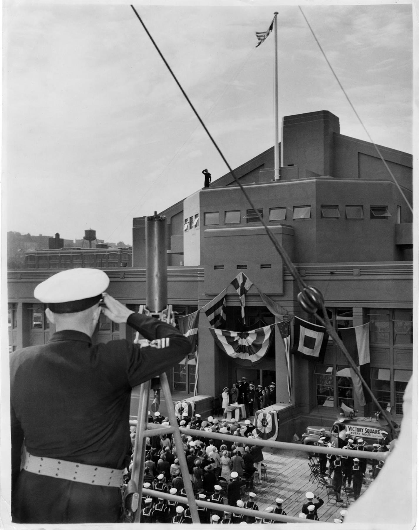 Image of Dedication ceremony at Naval Reserve Armory on Lake Union, Seattle, July 4, 1942
