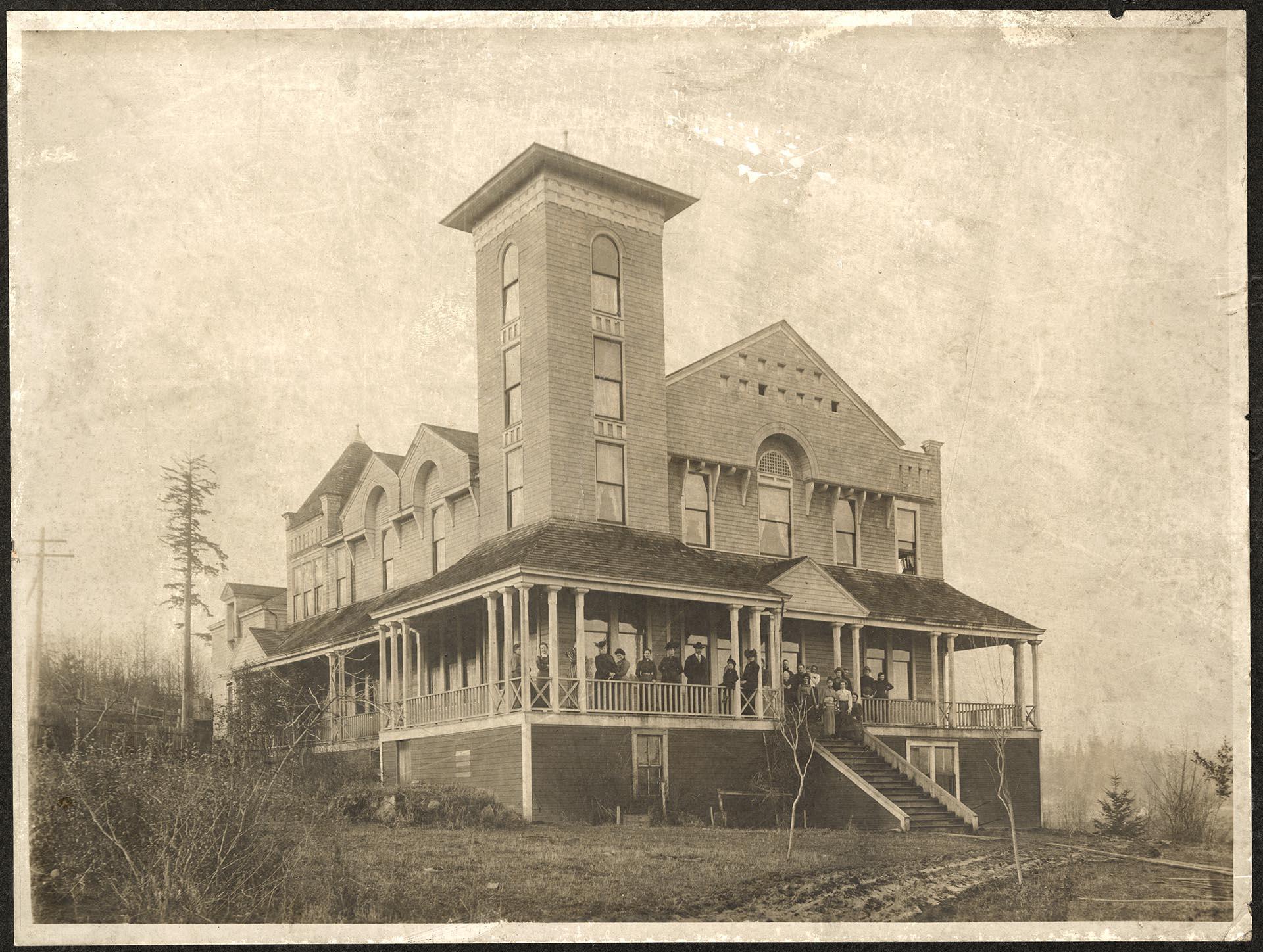 Image of Group on porch of Florence Crittenton Home, Seattle, circa 1900