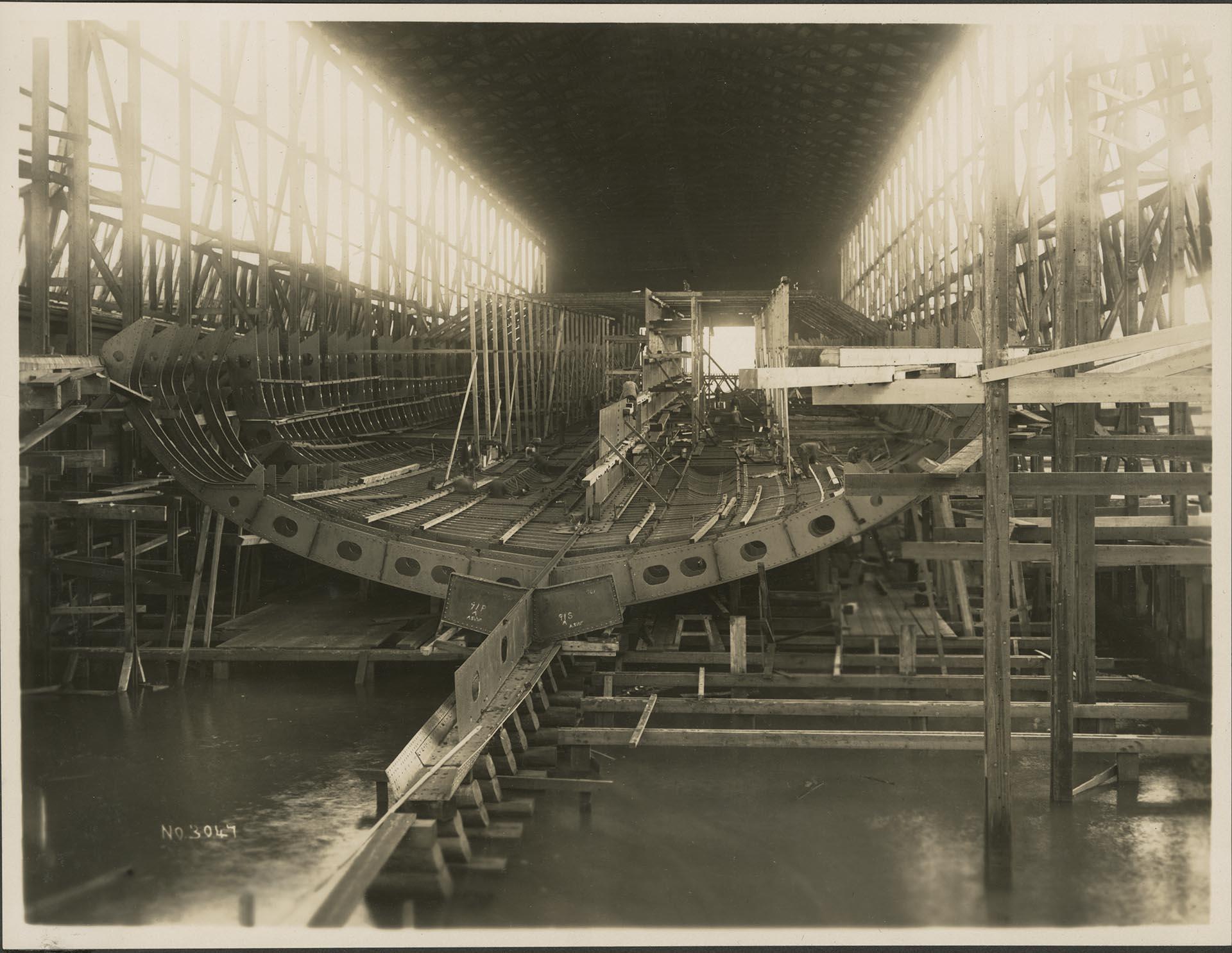 Image of Battleship Nebraska under construction at Moran Brothers shipyard, Seattle, circa 1903