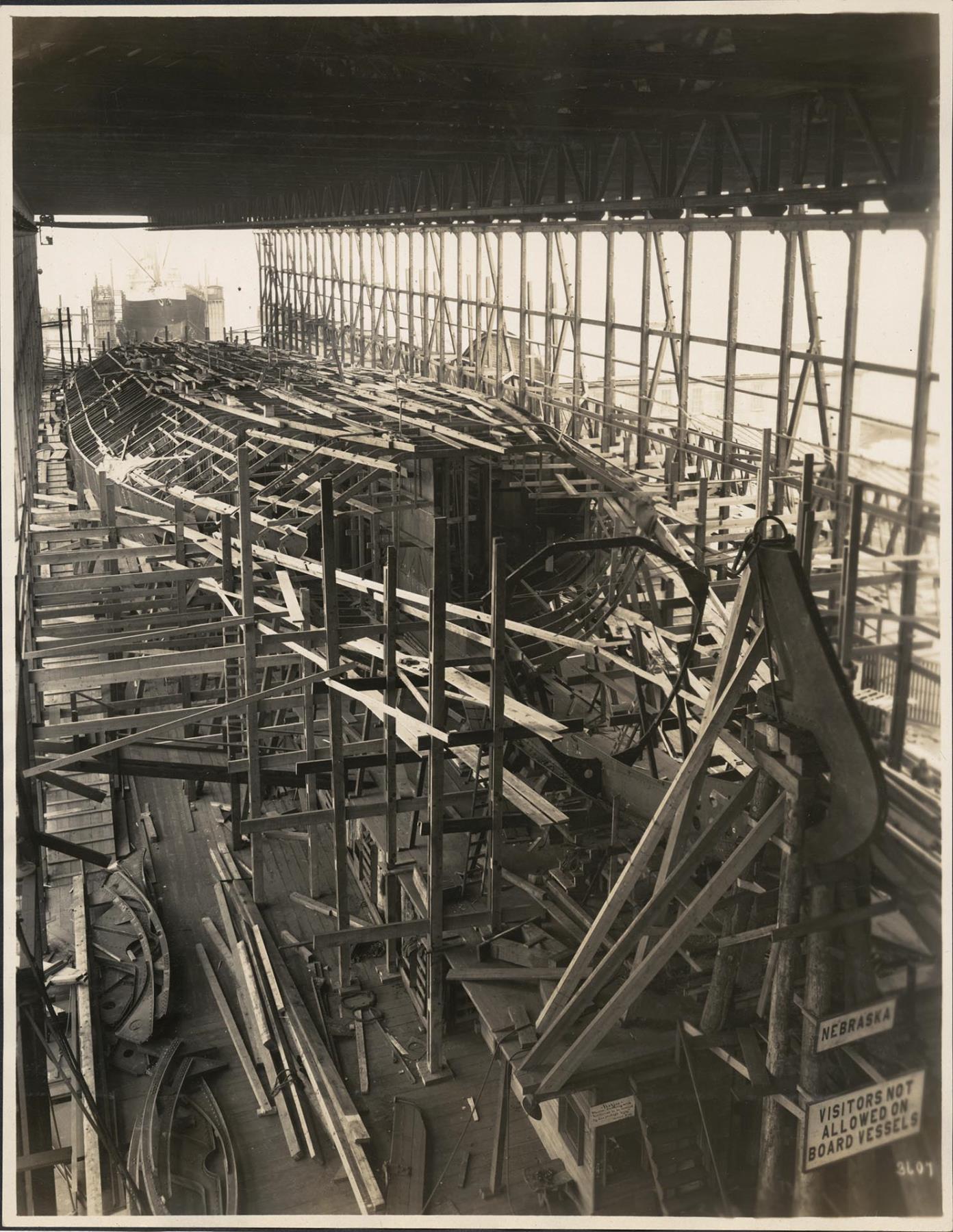 Image of Battleship Nebraska under construction at Moran Brothers shipyard, Seattle, circa 1903