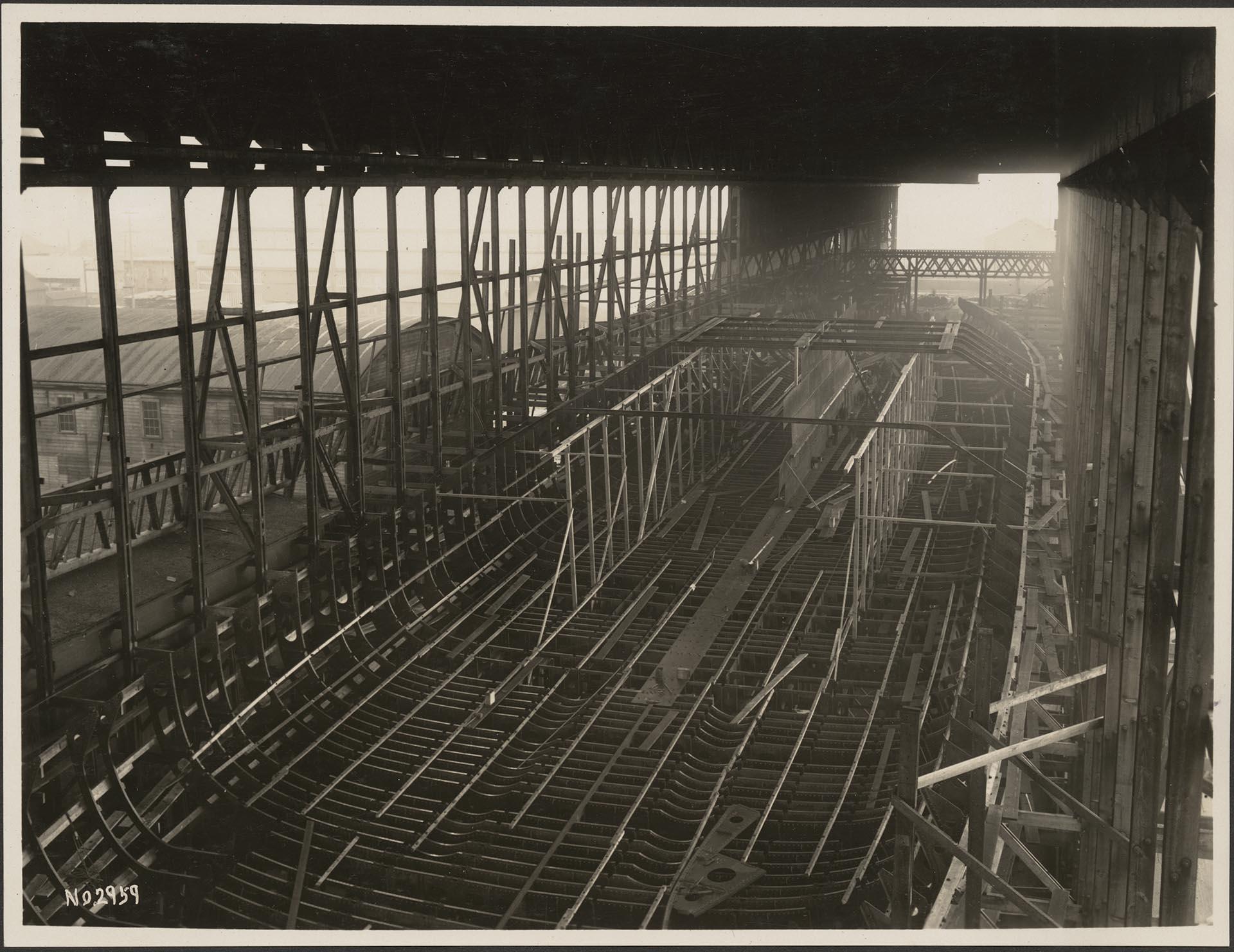 Image of Battleship Nebraska under construction at Moran Brothers shipyard, Seattle, circa 1904
