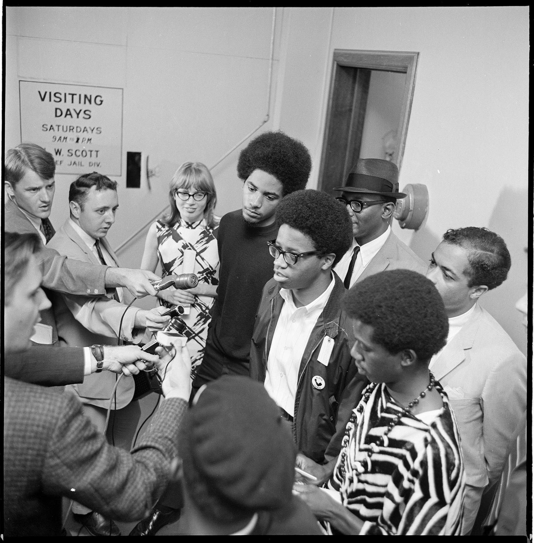 Image of Franklin High School sit-in defendants speaking with the press at King County jail, April 1968