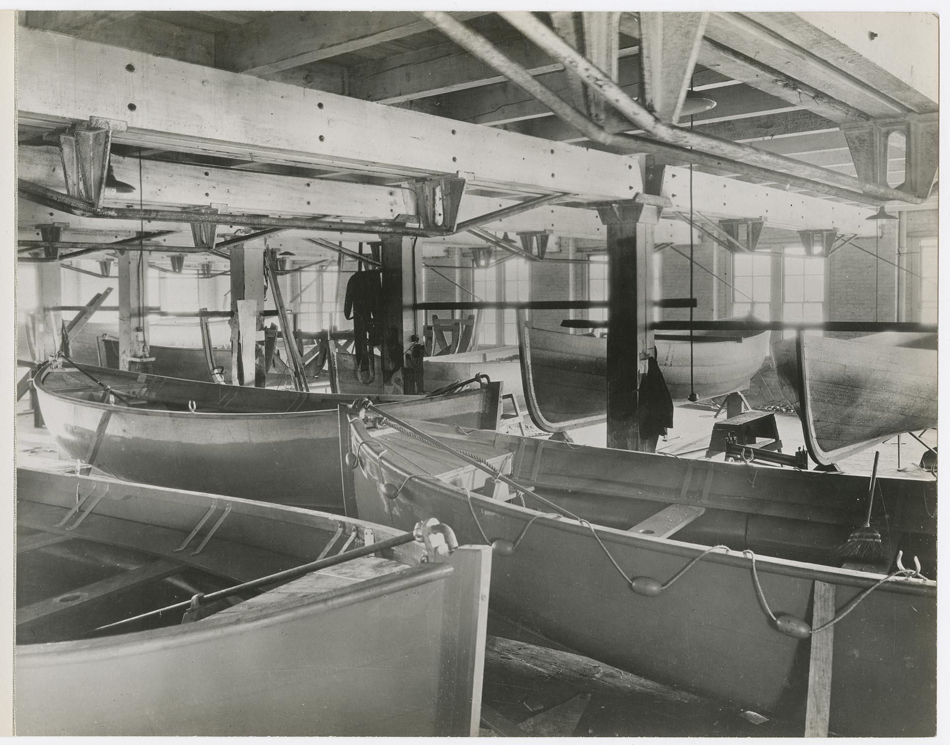 Image of World War I life boats manufactured at  Puget Sound Sheet Metal Works, Seattle, circa 1918