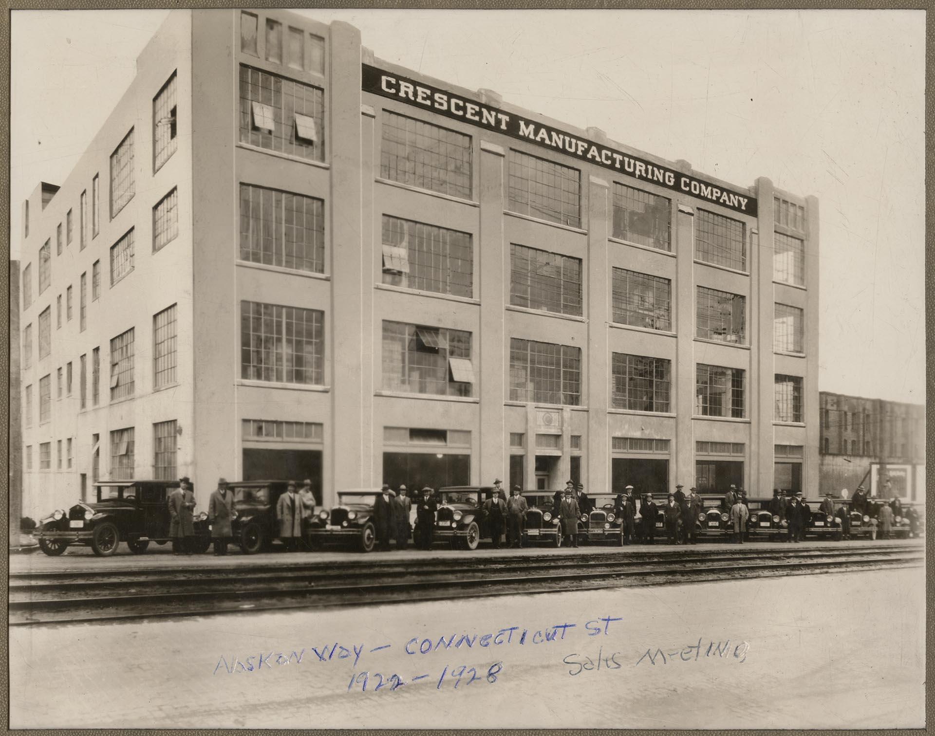 Image of Sales employees outside Crescent Manufacturing Company, Seattle, 1923
