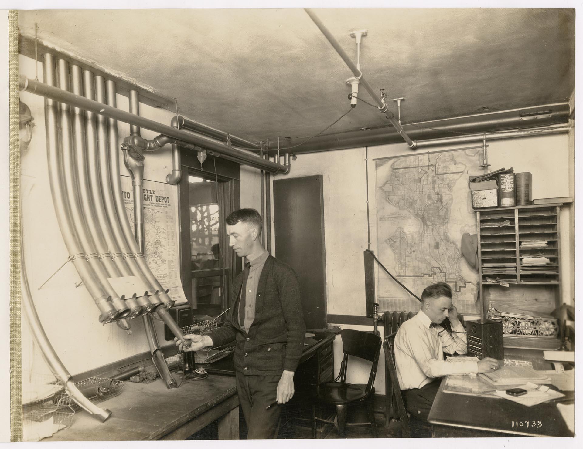 Image of Employees at work in general shipping office at Crescent Manufacturing Company, Seattle, circa 1923