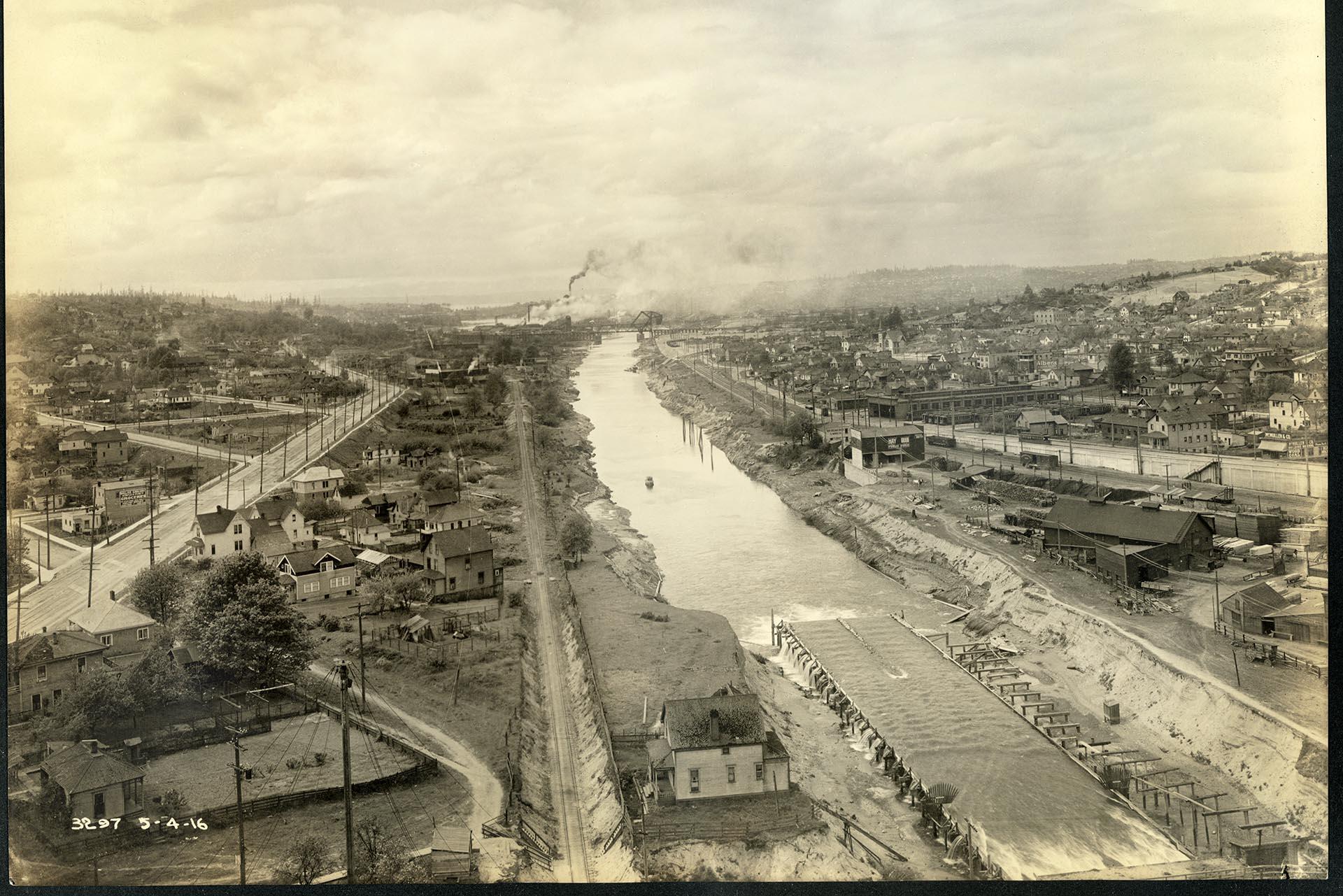 Image of Lake Washington ship canal during construction, Seattle, May 4, 1916