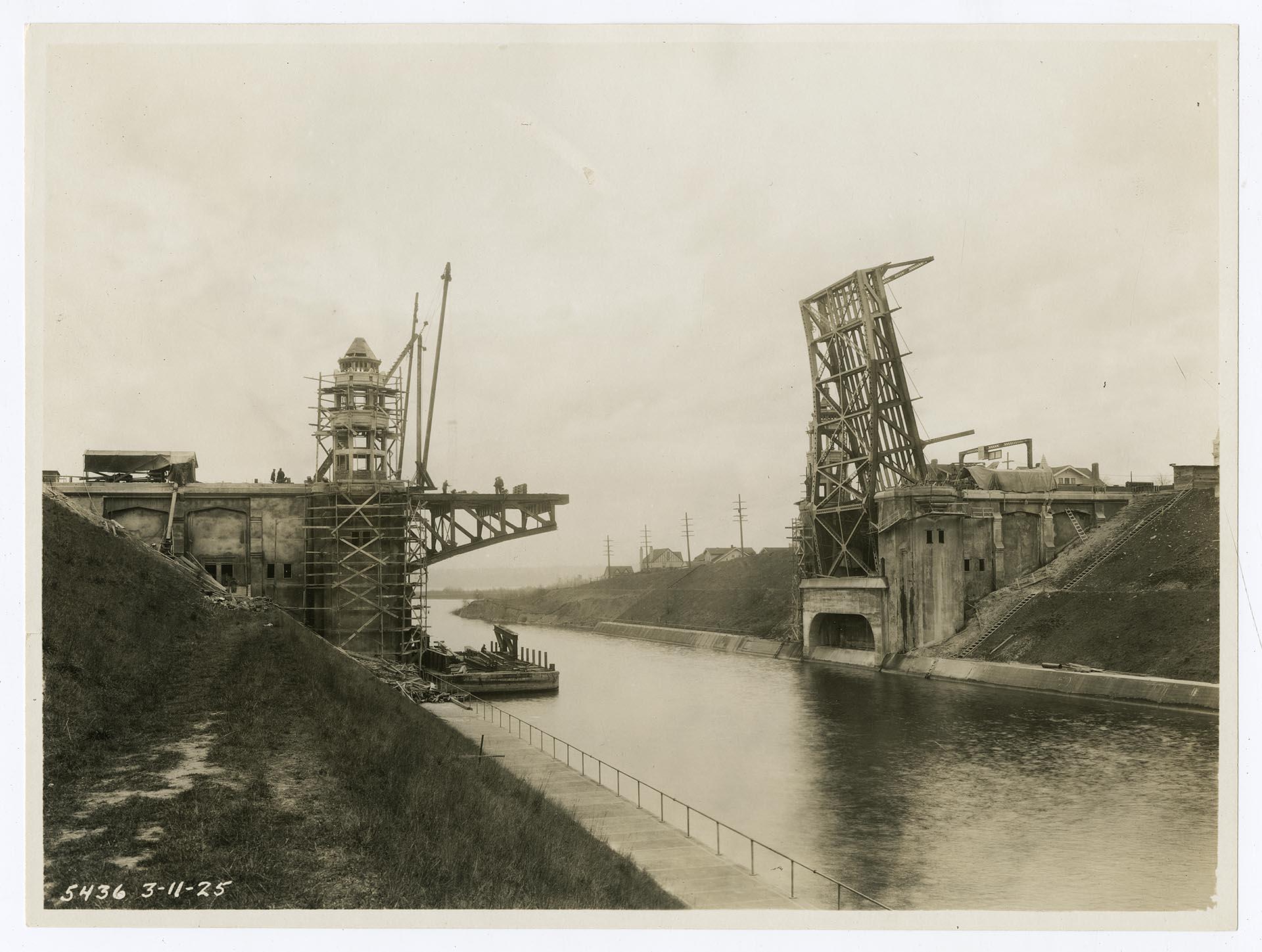 Image of Montlake Bridge under construction, Seattle, March 11, 1925