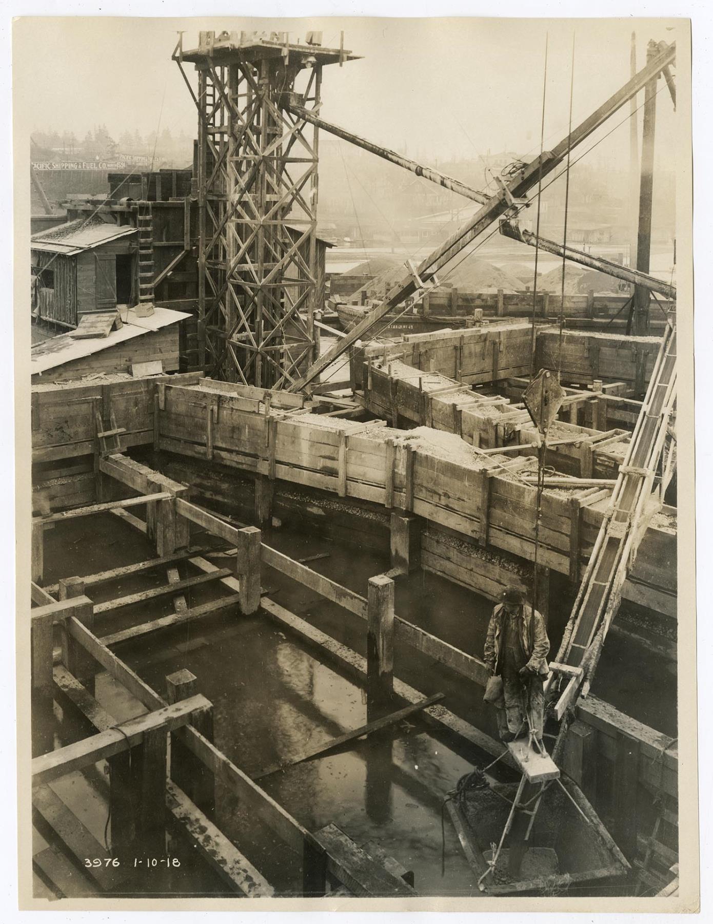 Image of University Bridge under construction, Seattle, January 10, 1918