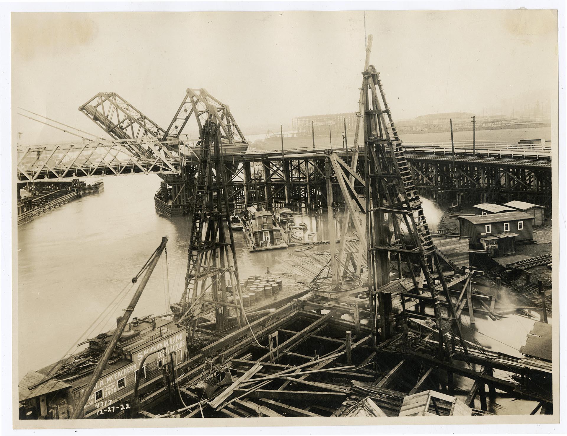 Image of West Spokane Street Bridge under construction, Seattle, December 27, 1922