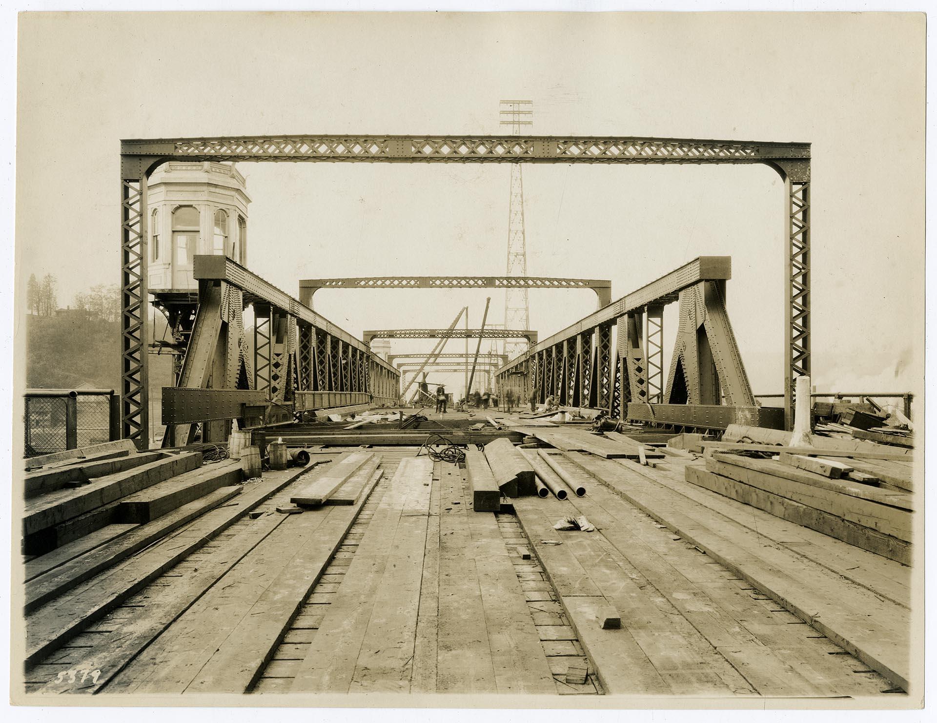 Image of West Spokane Street Bridge deck under construction, Seattle, circa 1924