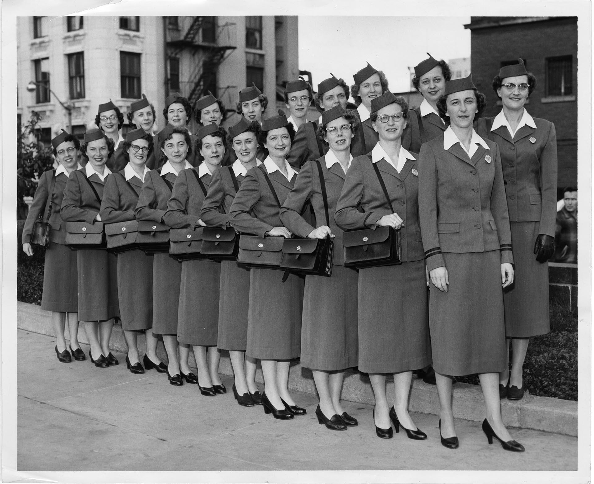 Image of Meter Maids wearing Pacific Outfitting Company uniforms, Seattle, November 26, 1957