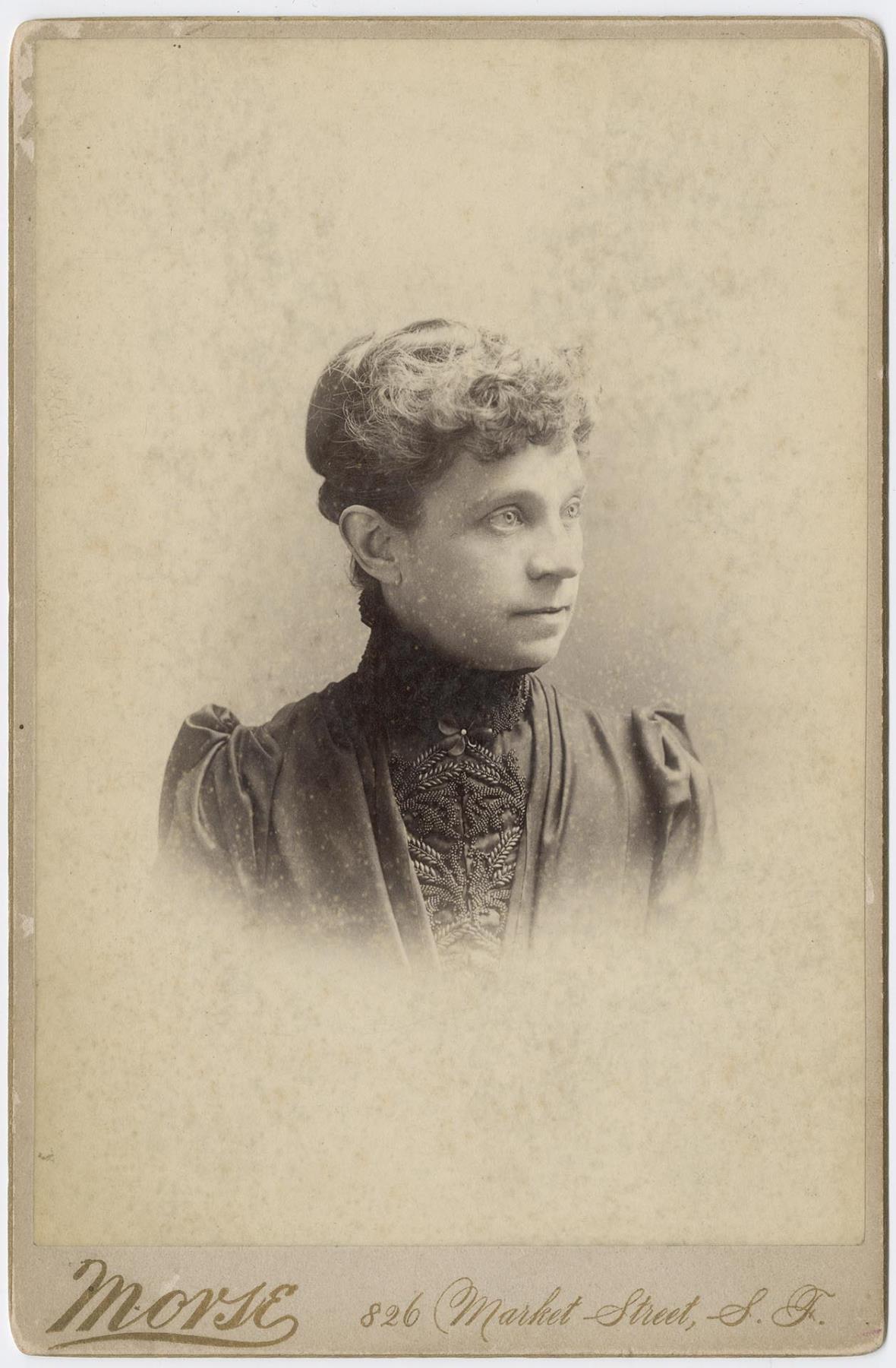 Image of Cabinet card portrait of Olive Bell Stewart, circa 1860