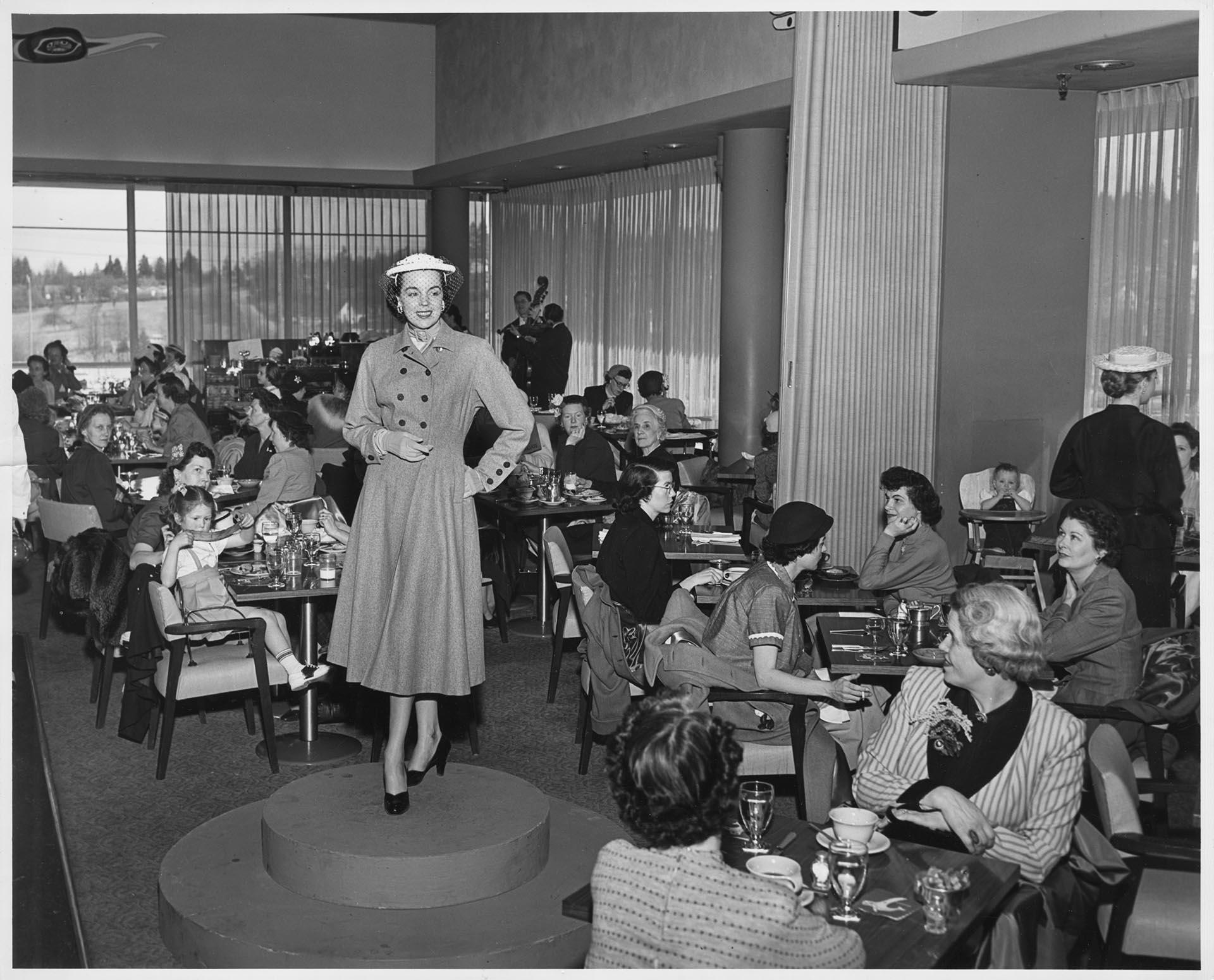 Image of Lunchtime modeling at the Bon Marché Northgate Mall store, Seattle, circa 1951