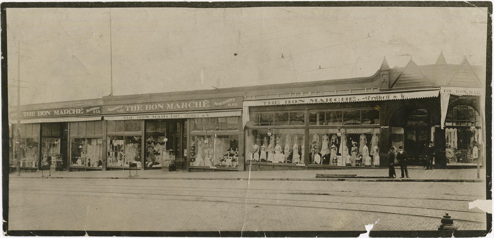 Image of Exterior of the Bon Marché at Second Avenue and Pike Street, Seattle, 1900